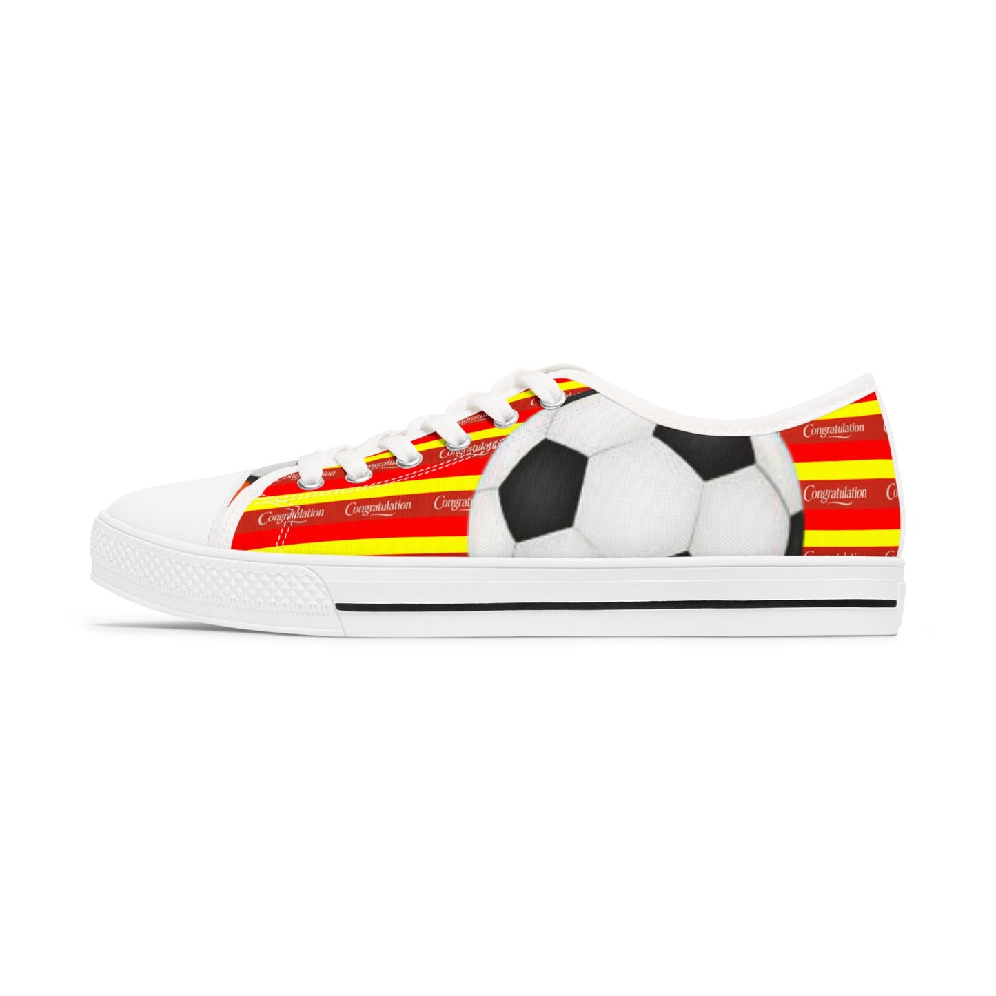 Soccer-Themed Women's Low Top Sneakers, Sporty Shoes for Athletes, Casual Footwear, Perfect for Game Day, Gift for Soccer Fans