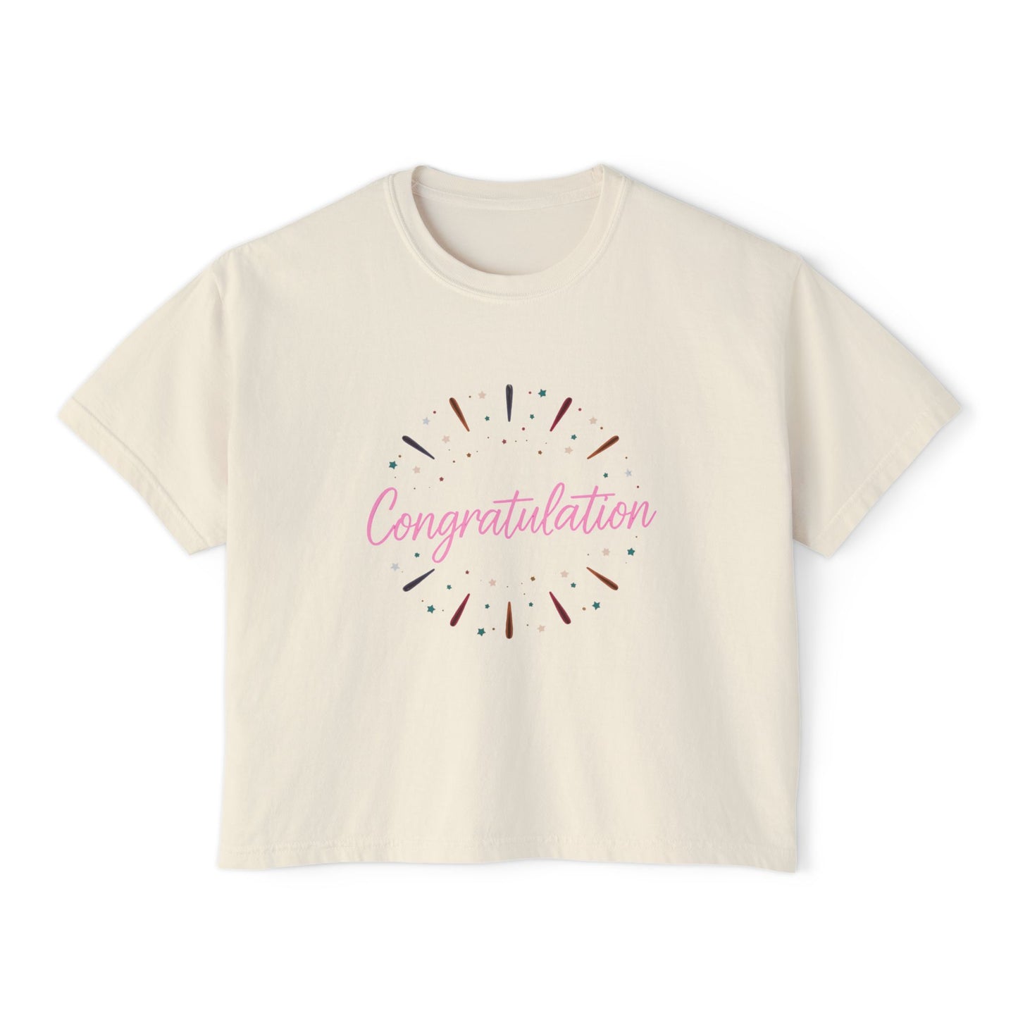 Celebratory Women's Boxy Tee, Congrats T-Shirt, Graduation Gift, Casual Wear, Birthday Celebration, Everyday Style