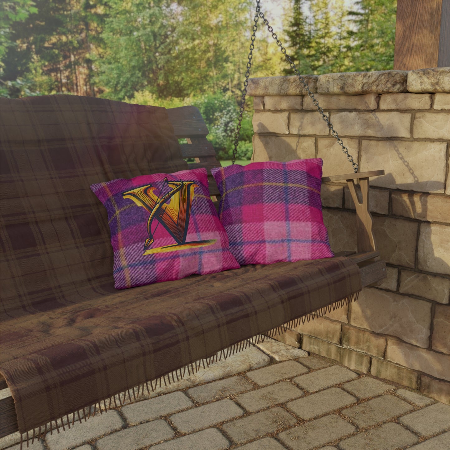Cozy Outdoor Pillows with Vibrant Plaid Design, Decorative Cushion for Patios, Garden, Home, Gift for Garden Lovers, Outdoor Decor