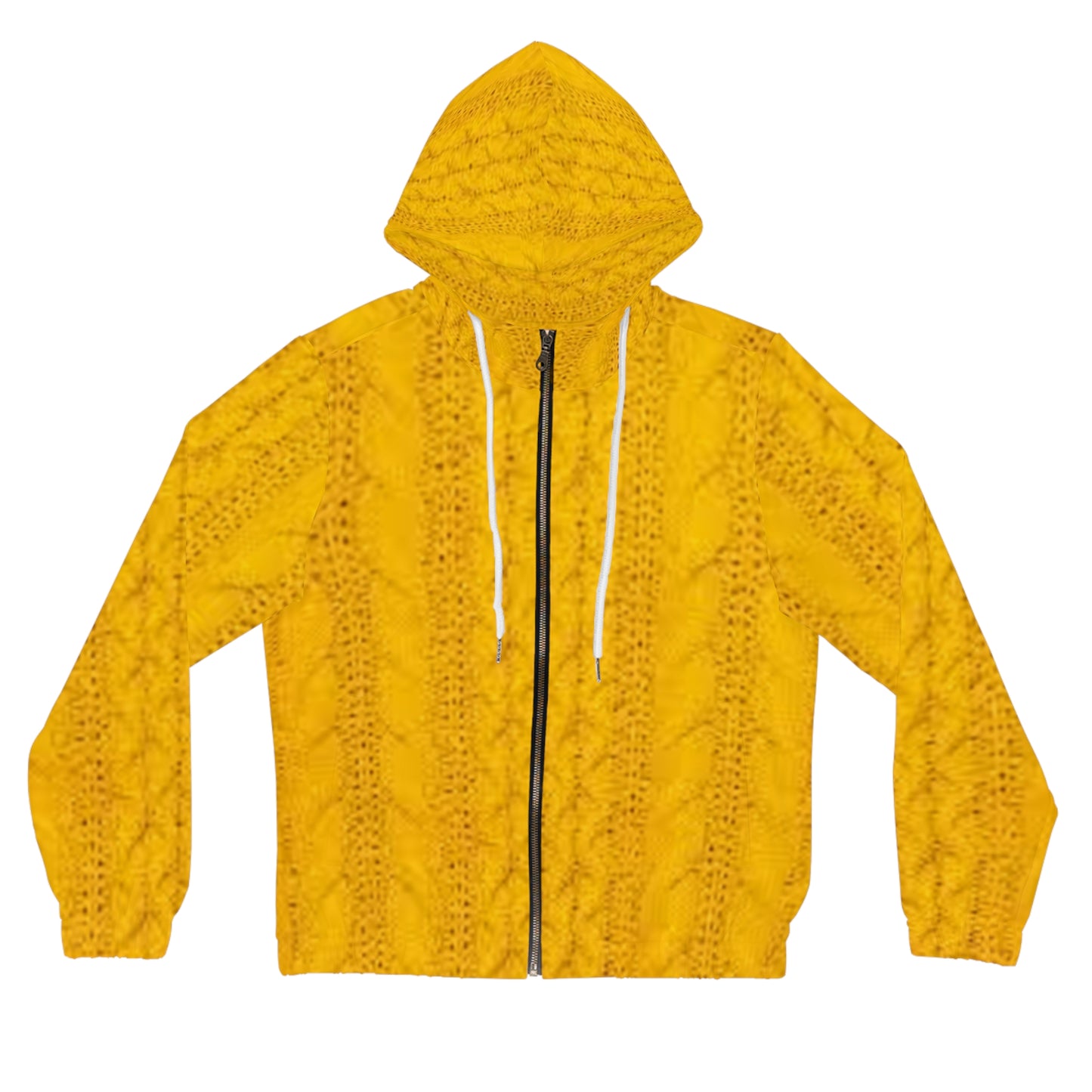 Cozy Yellow Knit Pattern Full-Zip Hoodie, Warm Casual Layer, Fall Fashion, Perfect for Cozy Nights, Gift for Her