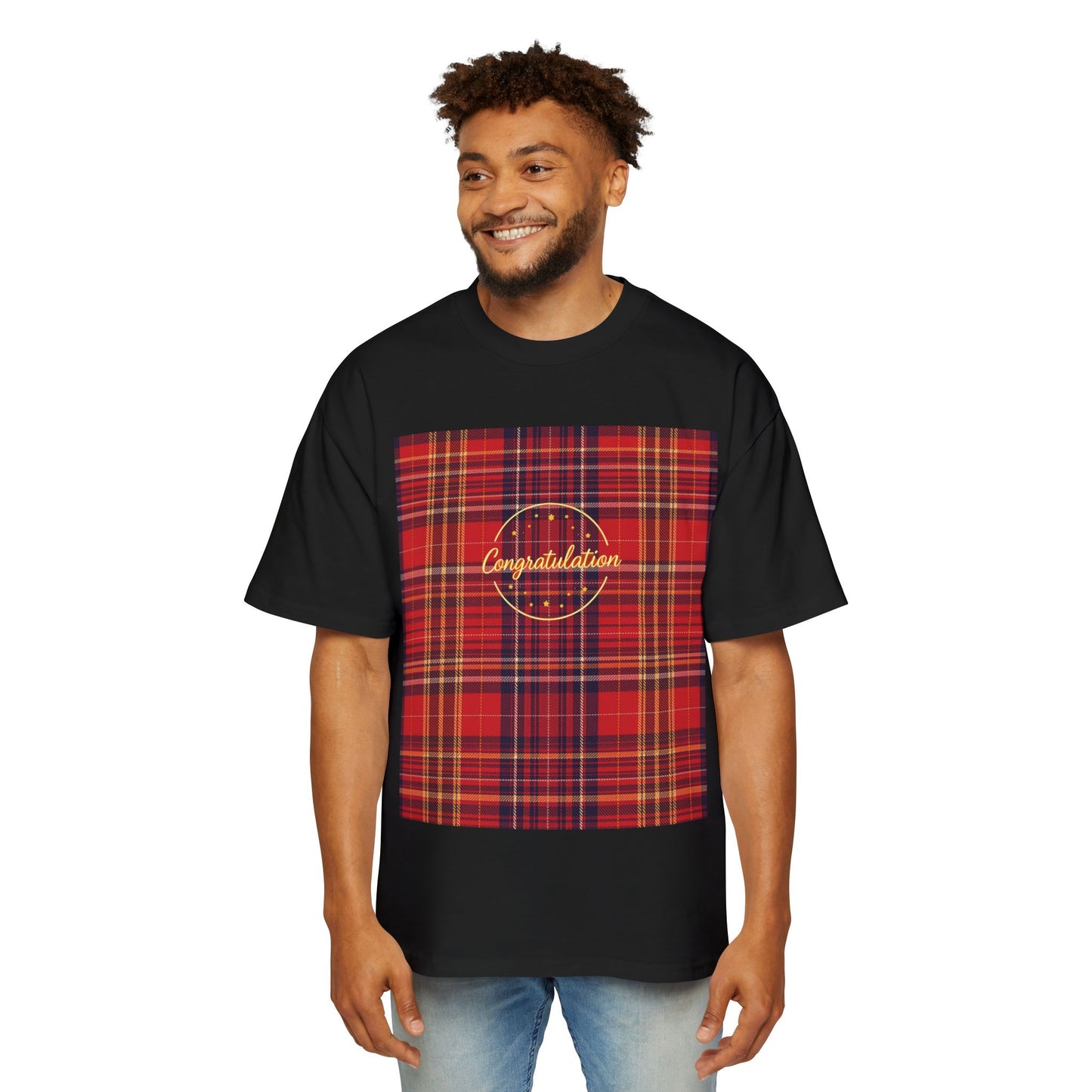 Congratulations Plaid Oversized Tee, Casual Wear, Gift for Men, Graduation Gift, Loungewear, Everyday Fashion