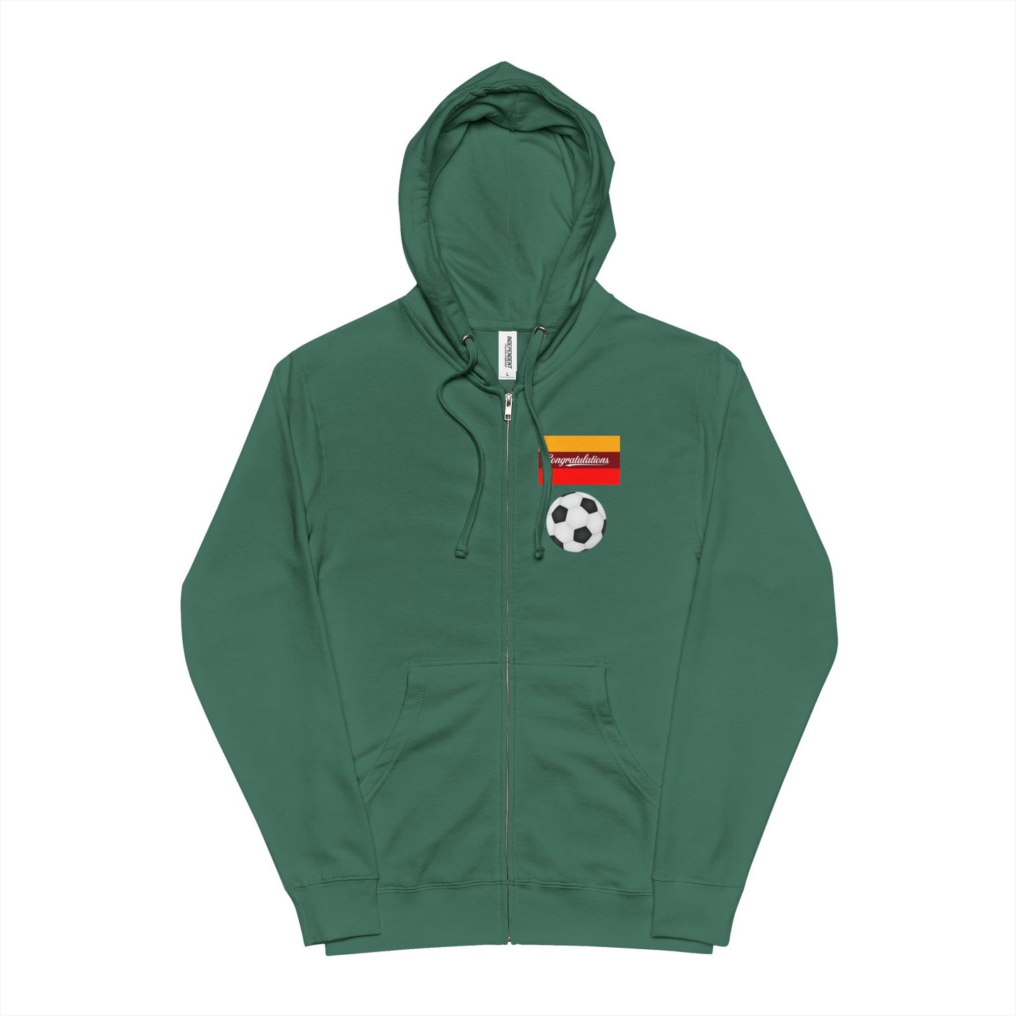 Unisex Fleece Zip-Up Hoodie with Soccer Ball Design | Sportswear, Gift for Athletes, Casual Wear, Outdoor Activities, Team Spirit