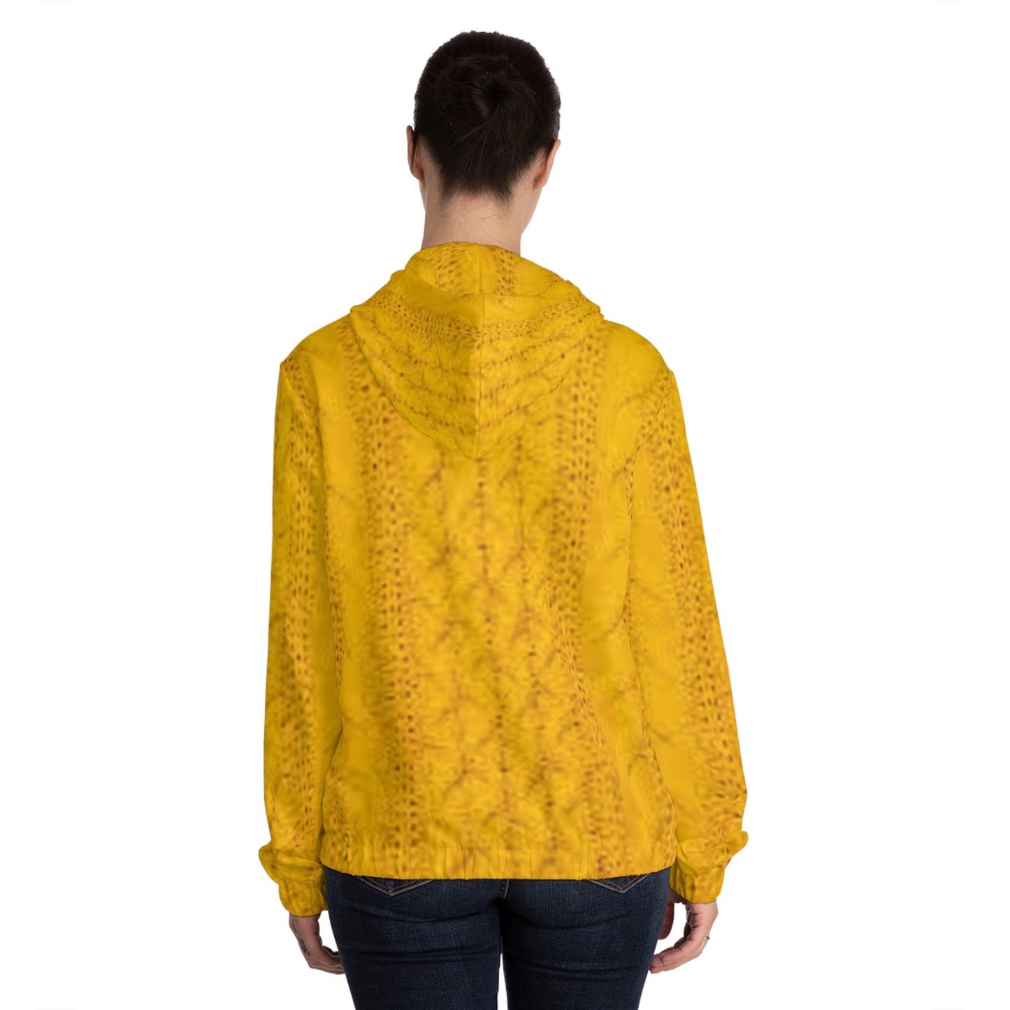 Cozy Yellow Knit Pattern Full-Zip Hoodie, Warm Casual Layer, Fall Fashion, Perfect for Cozy Nights, Gift for Her