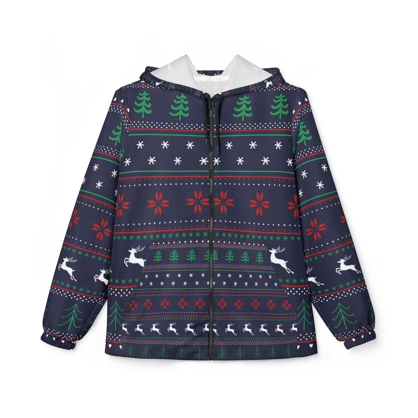 Festive Windbreaker Jacket, Christmas Outerwear, Holiday Gift, Reindeer Pattern Jacket, Winter Layering, Cozy Jacket for Celebrations