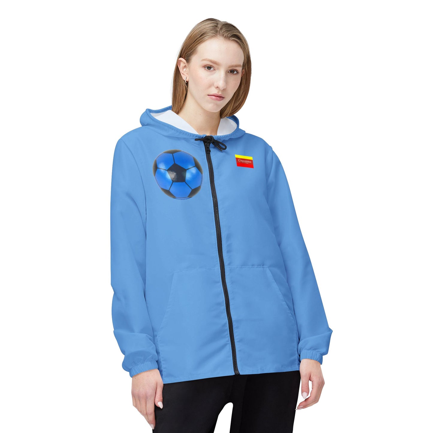 Sporty Windbreaker Jacket, Lightweight Athletic Jacket, Soccer Fan Raincoat, AOP Outdoor Gear, Casual Sportswear