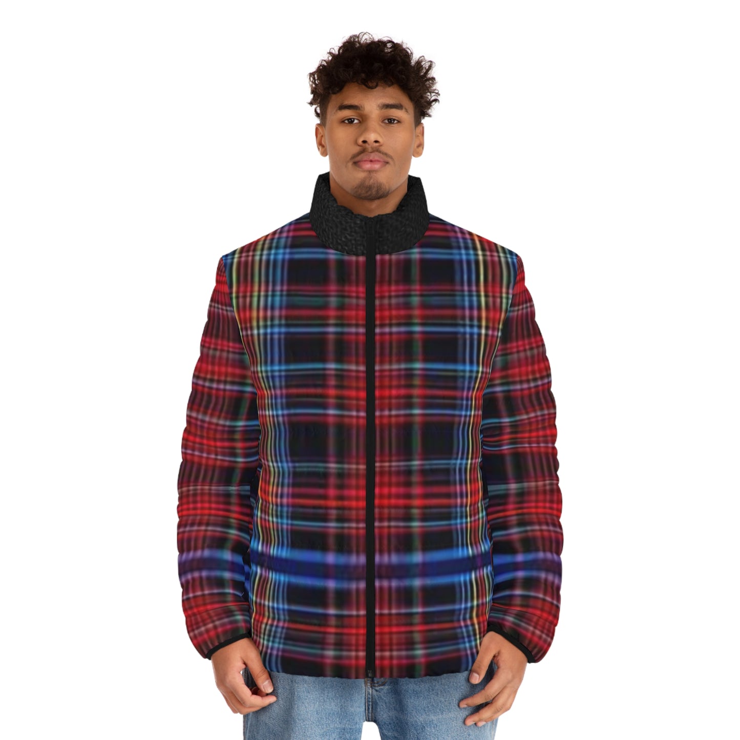 Stylish Men's Puffer Jacket, Warm Winter Coat, Plaid Outerwear, Trendy Layering Piece, Fashionable Holiday Gift