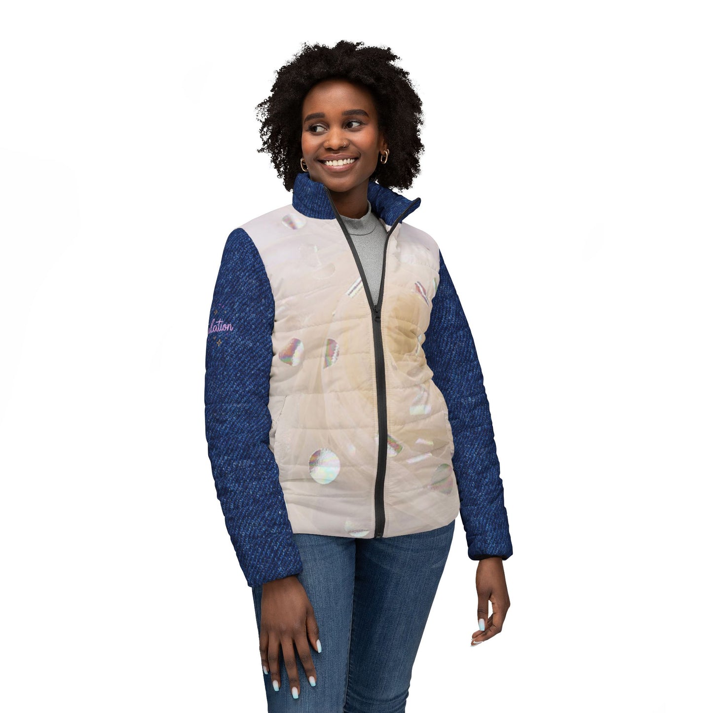 Elegant Floral Women’s Puffer Jacket, Trendy Winter Coat, Stylish Outerwear, Gift for Her, Perfect for Holidays
