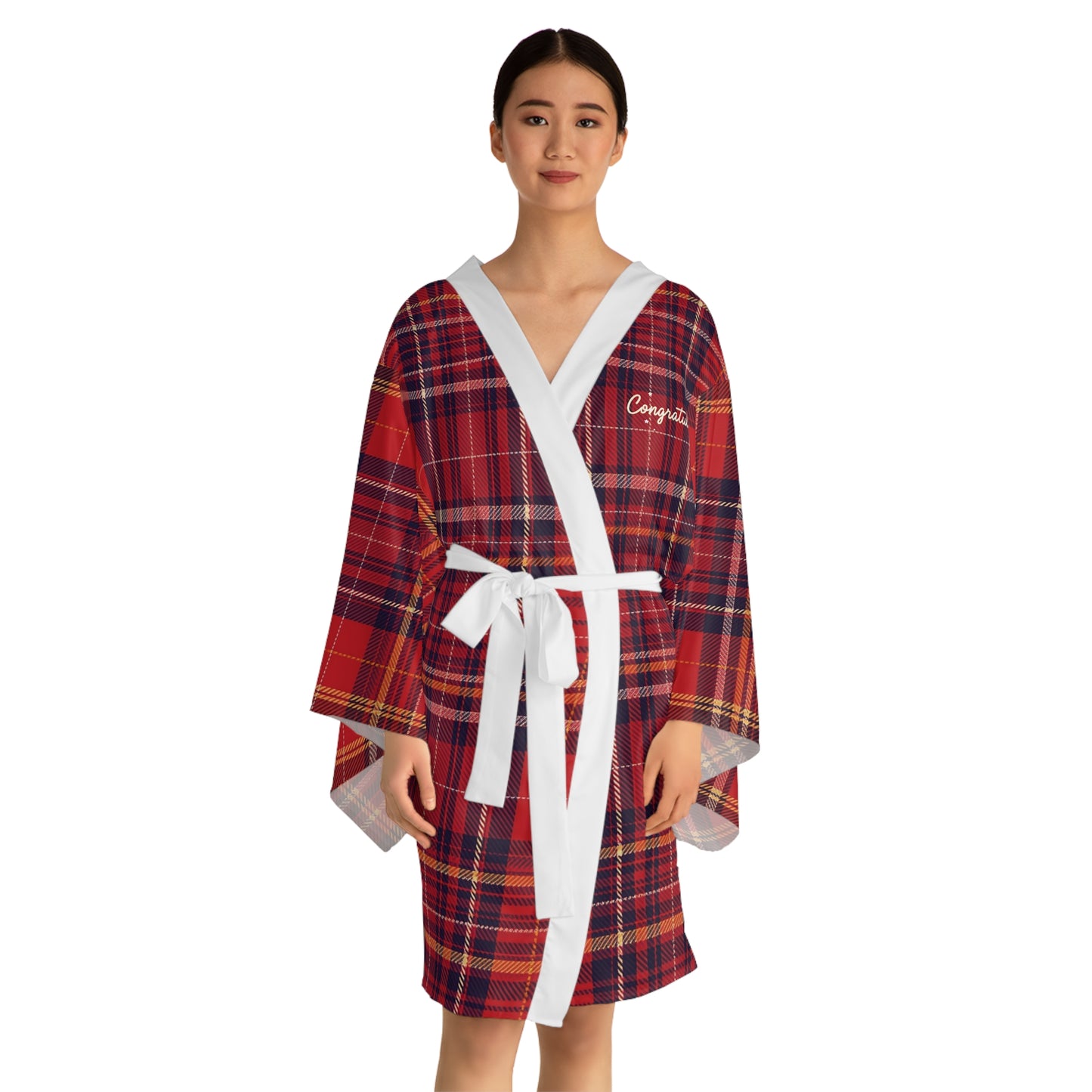 Tartan Long Sleeve Kimono Robe for Cozy Nights, Graduation Gift, Lounge Wear, Holiday Apparel, Fashionable Room Decor