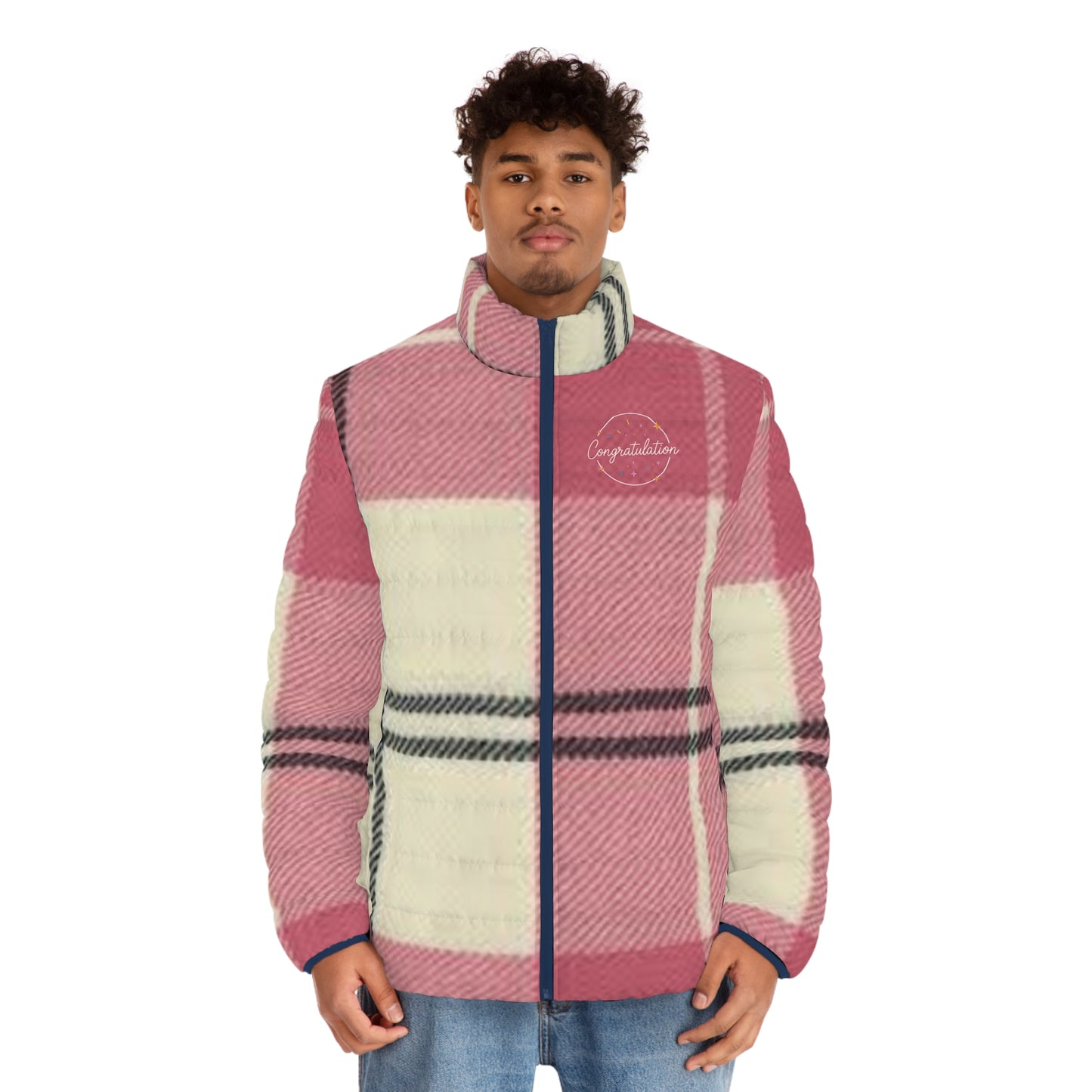 Stylish Men's Puffer Jacket, Cozy Winter Outerwear, Plaid Print Jacket, Casual Fashion Layer, Holiday Gift Idea