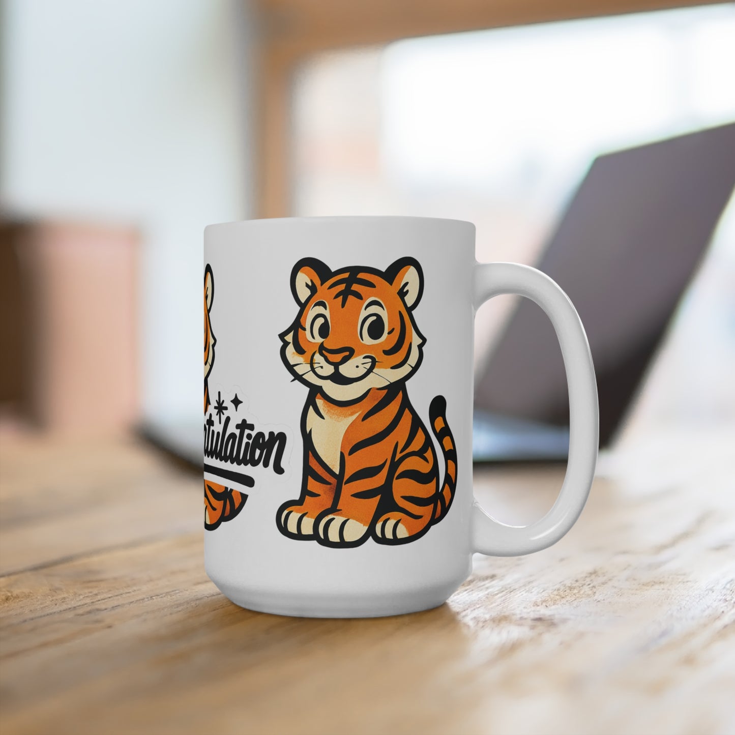 Celebratory Tiger Mug | 15oz Coffee Cup, Graduation Gift, Cute Animal Lover Mug, Congratulation Present, Fun Tiger Design