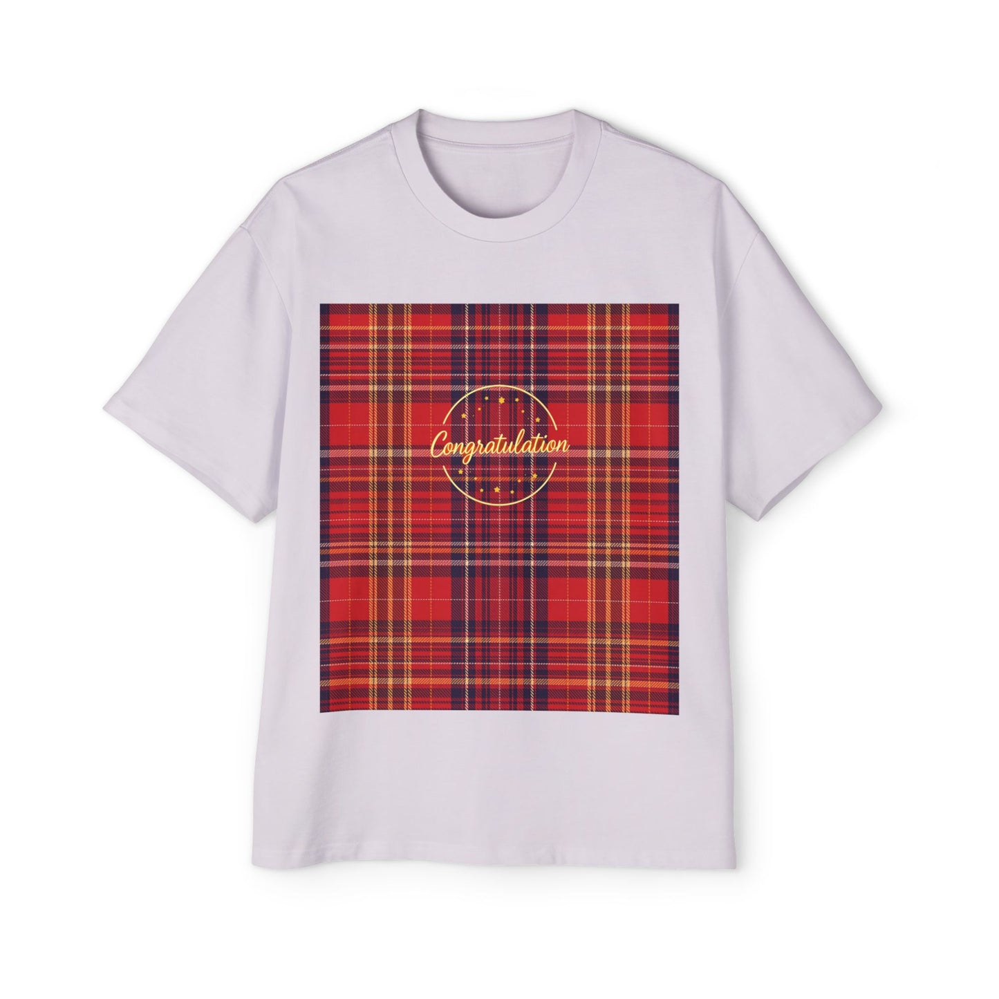 Congratulations Plaid Oversized Tee, Casual Wear, Gift for Men, Graduation Gift, Loungewear, Everyday Fashion