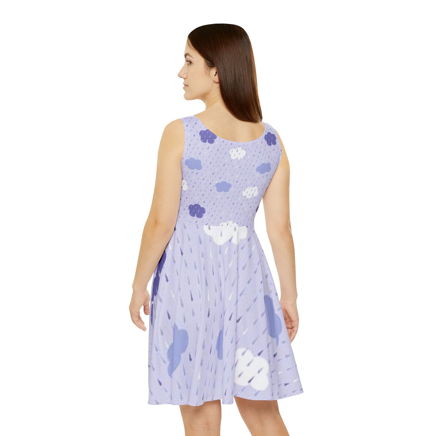 Whimsical Cloud Print Skater Dress, Summer Dress, Casual Dress, Playful Fashion, Perfect for Festivals, Birthday Parties, Spring Outfits