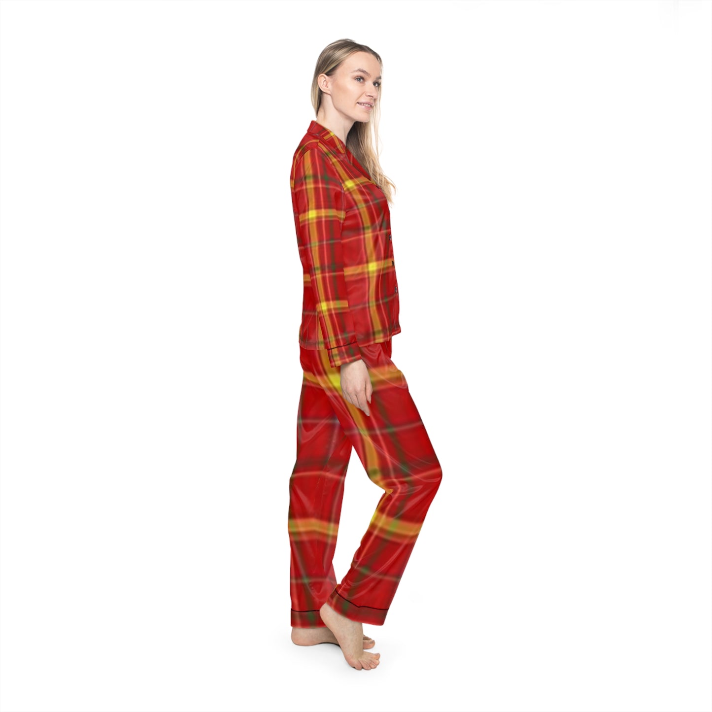 Cozy Holiday Women's Satin Pajamas, Festive PJs, Relaxing Loungewear, Plaid Sleep Set, Christmas Gift Idea
