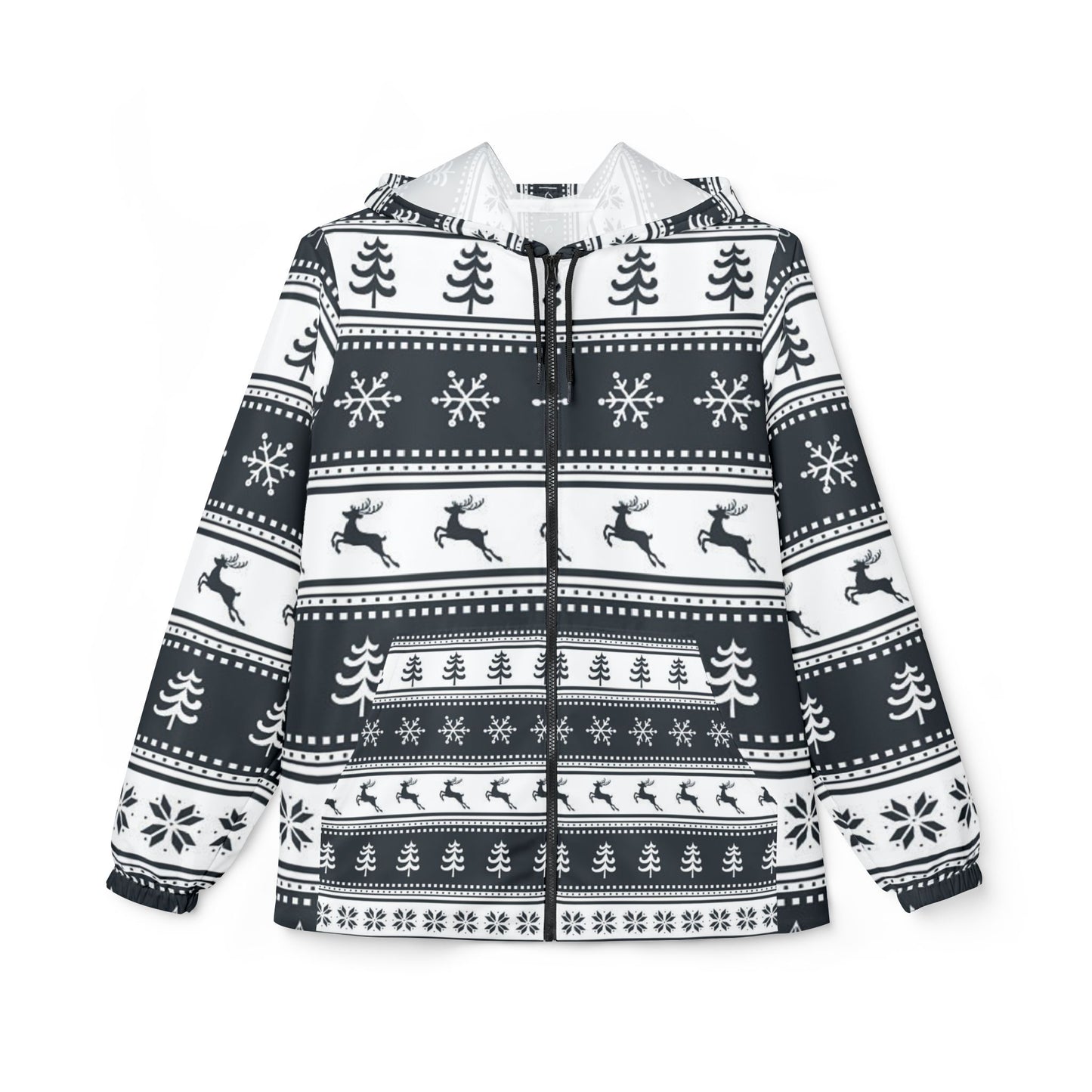 Festive Windbreaker Jacket, Cozy Christmas Outerwear, Unisex Holiday Jacket, Snowflake Print Raincoat, Winter Fashion Gift