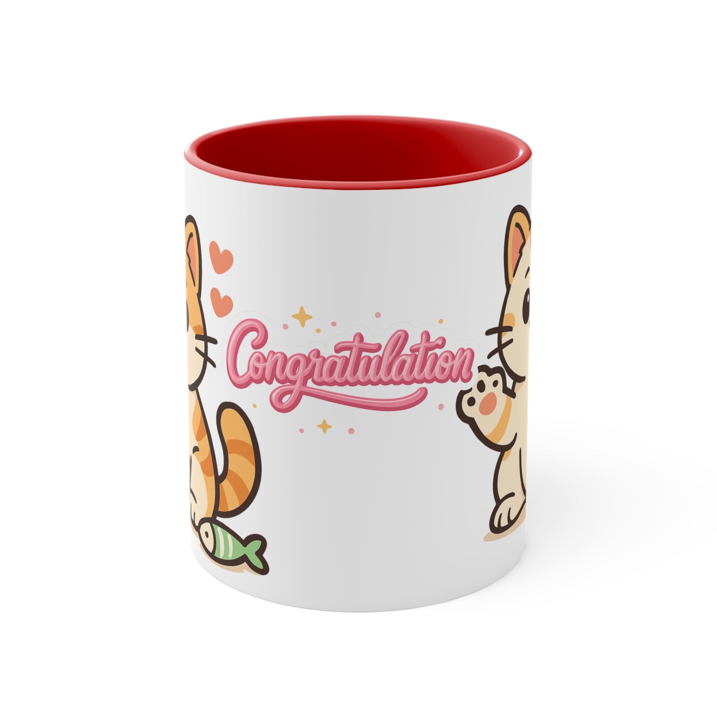 Celebratory Cat Accent Mug - Cute Congratulation Gift, Cat Lover Coffee Cup, Animal Art Mug, Joyful Drinkware, Cute Kitty Gift