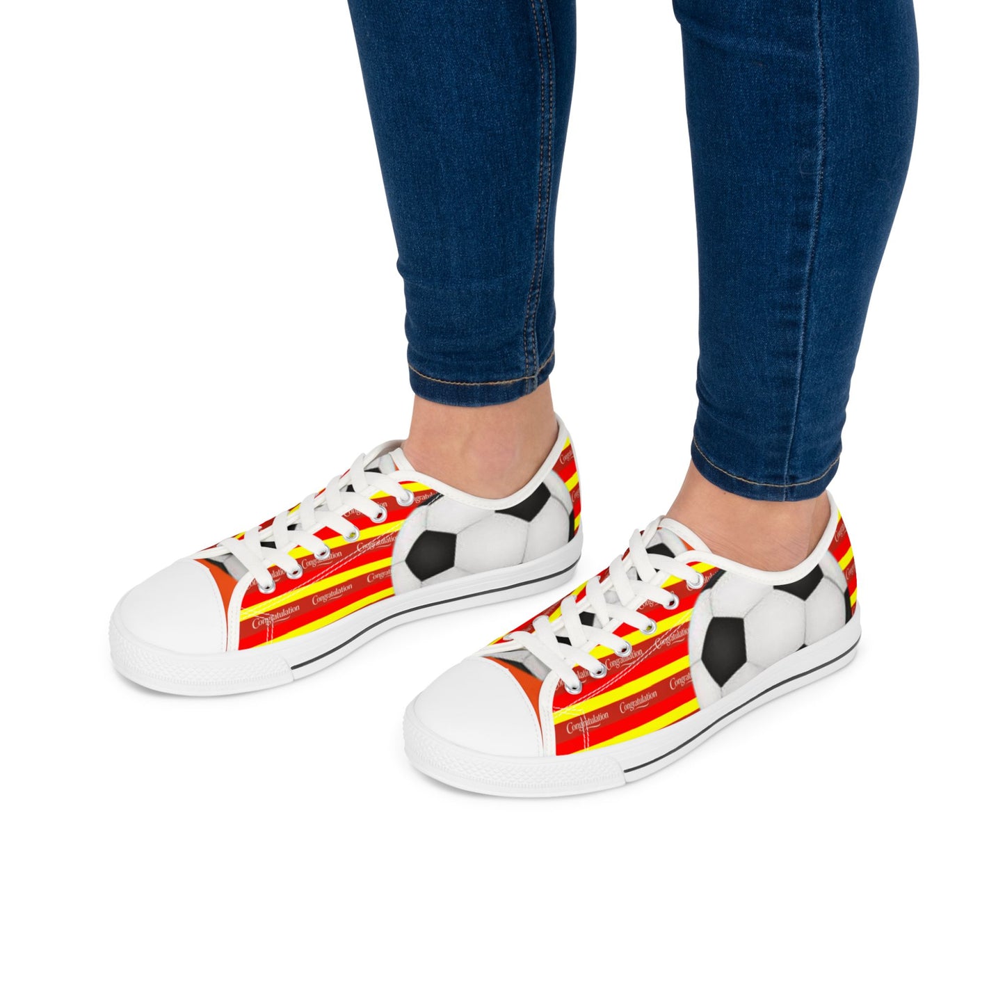Soccer-Themed Women's Low Top Sneakers, Sporty Shoes for Athletes, Casual Footwear, Perfect for Game Day, Gift for Soccer Fans