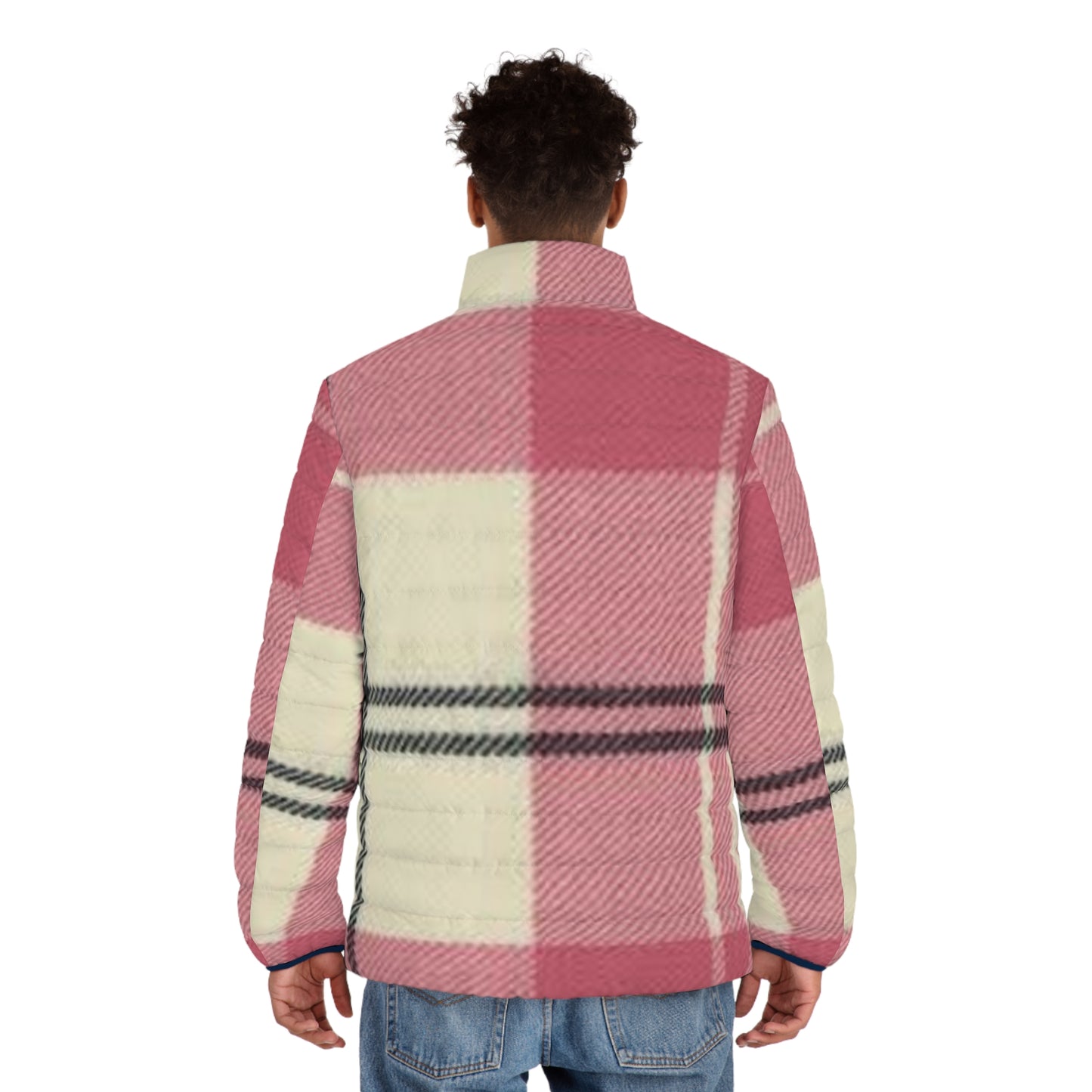 Stylish Men's Puffer Jacket, Cozy Winter Outerwear, Plaid Print Jacket, Casual Fashion Layer, Holiday Gift Idea