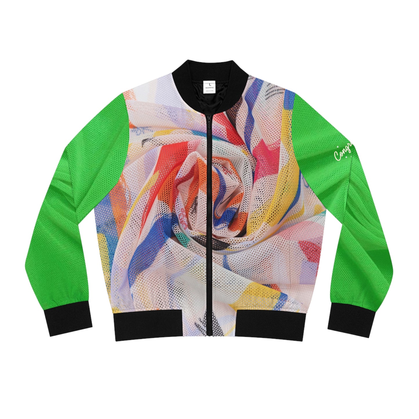 Vibrant Women's Bomber Jacket, Colorful AOP Jacket, Trendy Casual Wear, Stylish Streetwear, Spring Fashion Essential