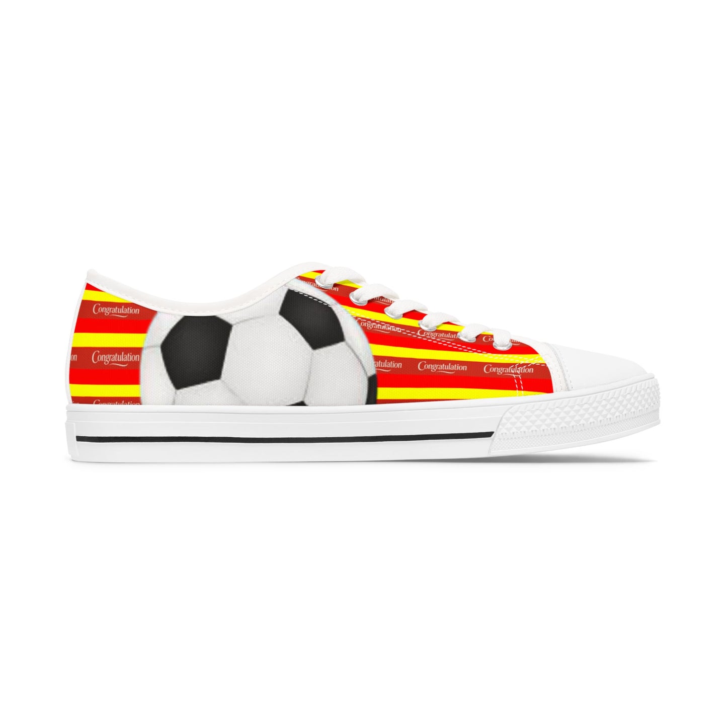 Soccer-Themed Women's Low Top Sneakers, Sporty Shoes for Athletes, Casual Footwear, Perfect for Game Day, Gift for Soccer Fans
