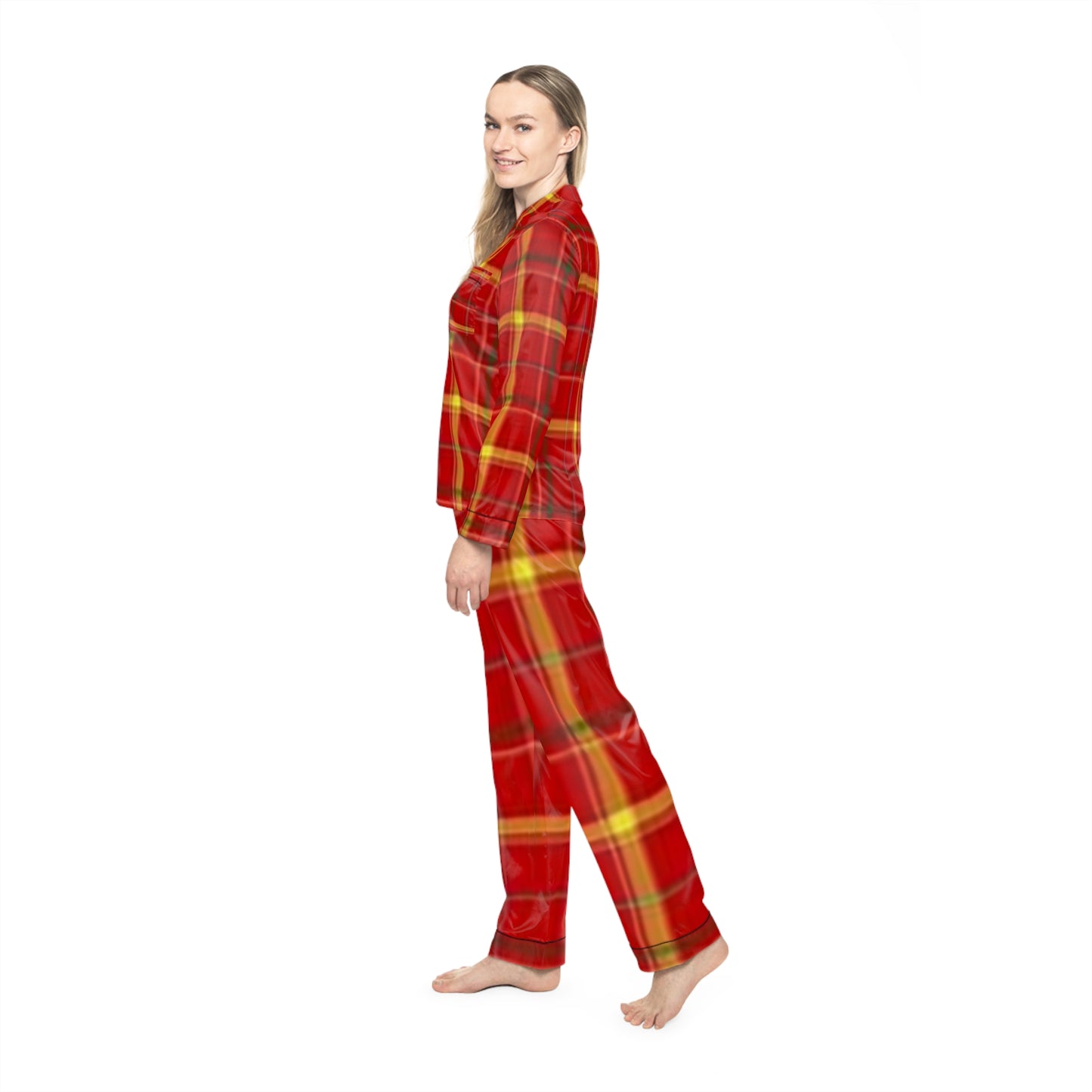 Cozy Holiday Women's Satin Pajamas, Festive PJs, Relaxing Loungewear, Plaid Sleep Set, Christmas Gift Idea