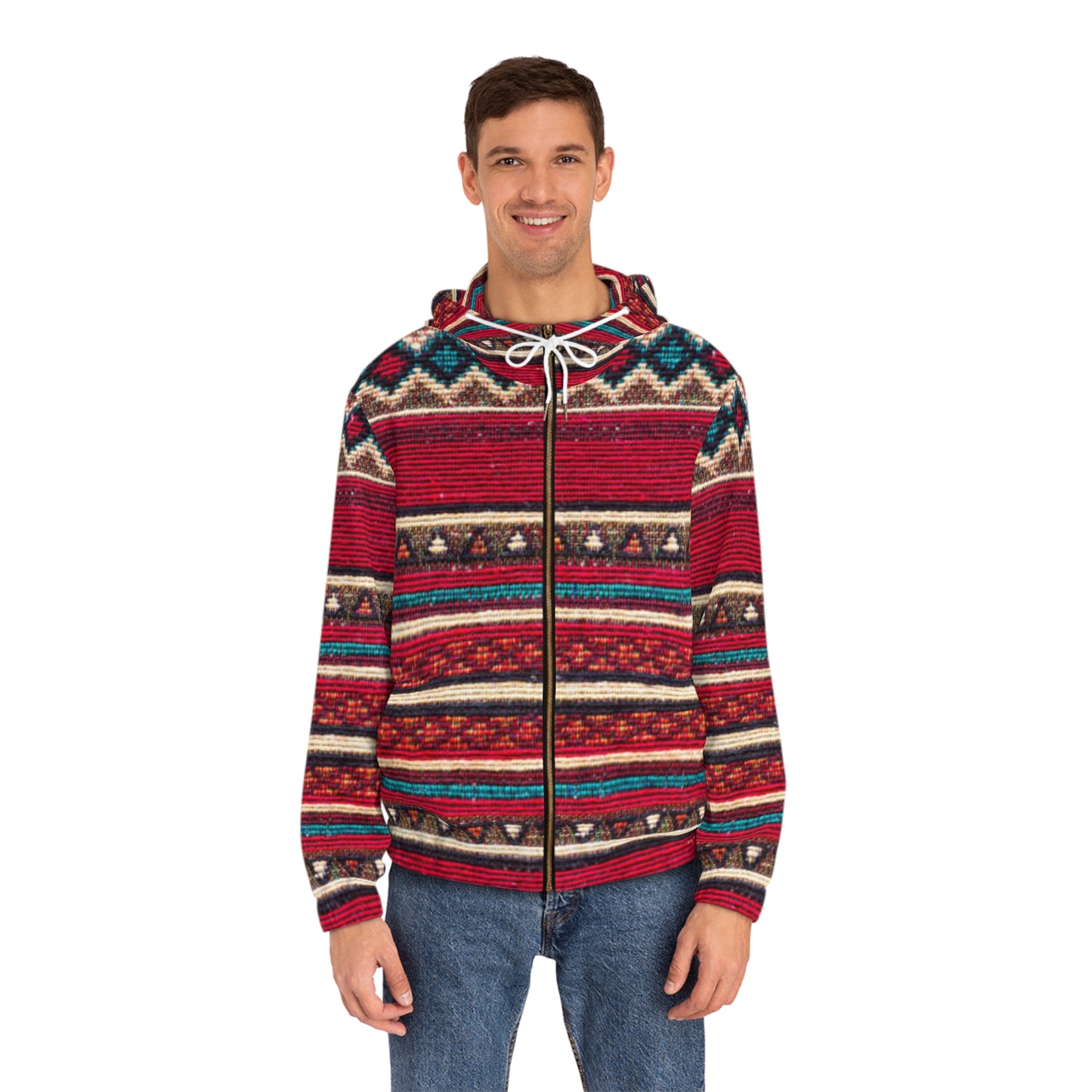 Men's Bohemian Full-Zip Hoodie, Cozy Design, Perfect for Fall and Winter, Stylish Layering Piece, Great Gift Idea, Festival Apparel