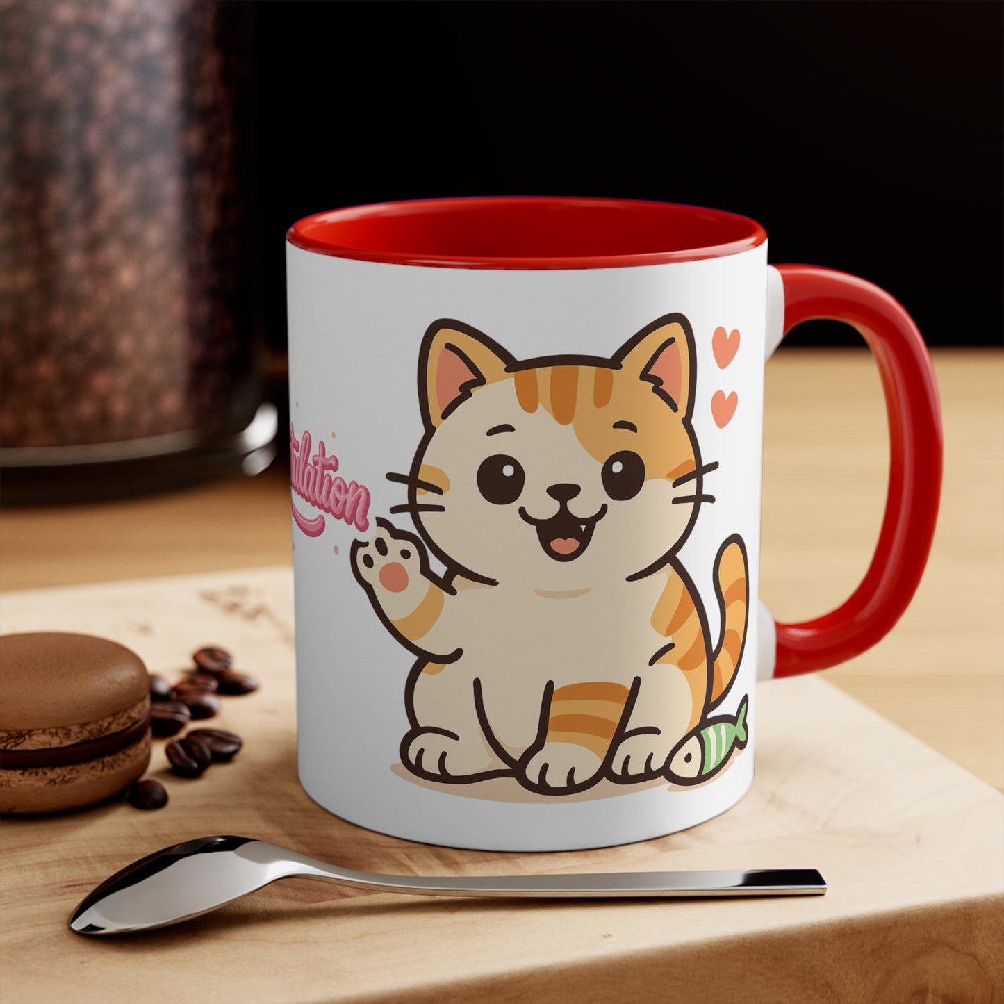 Celebratory Cat Accent Mug - Cute Congratulation Gift, Cat Lover Coffee Cup, Animal Art Mug, Joyful Drinkware, Cute Kitty Gift