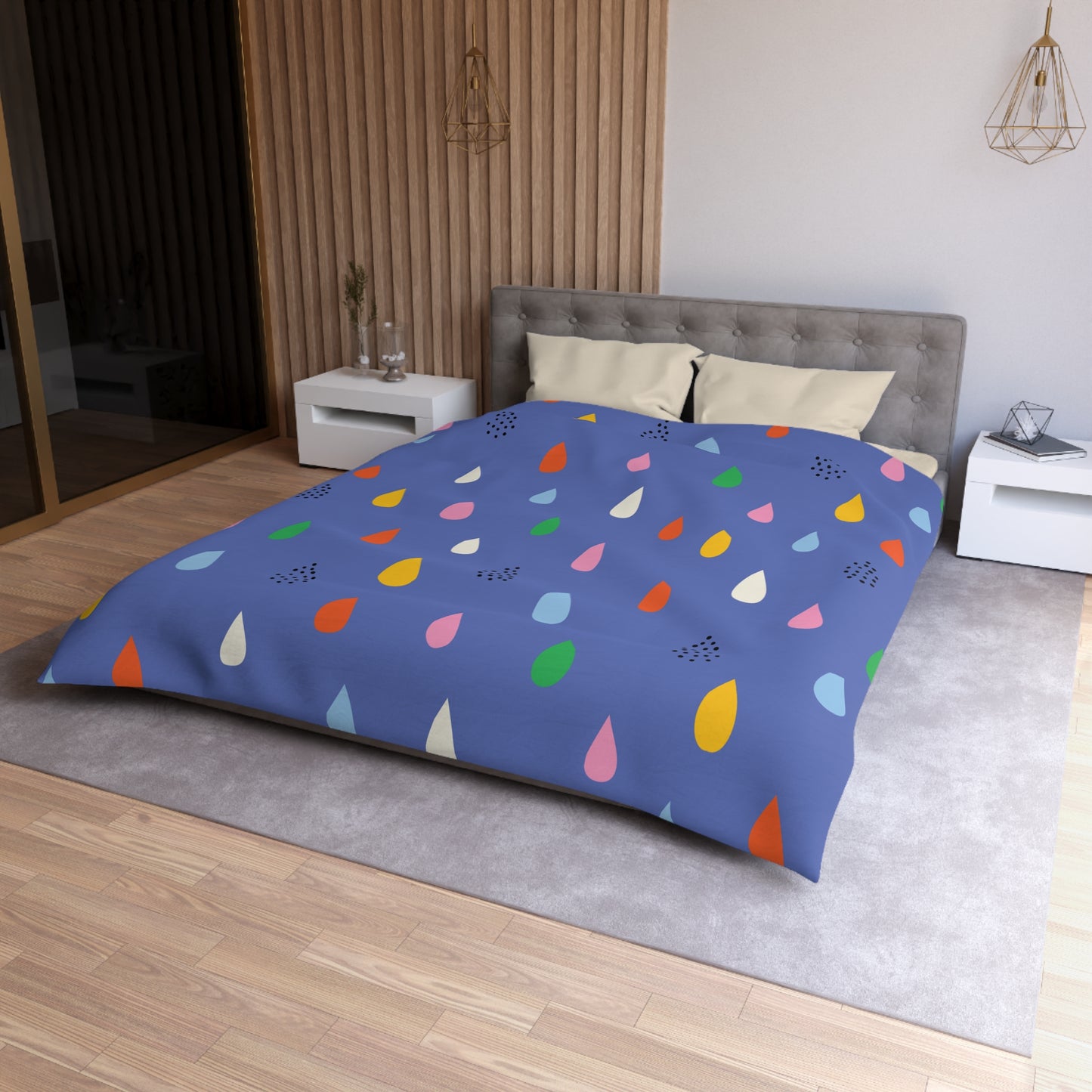 Colorful Raindrop Microfiber Duvet Cover | Cozy Bedding, Home Decor, Kids Room, Rainy Day Vibes, Gift Idea