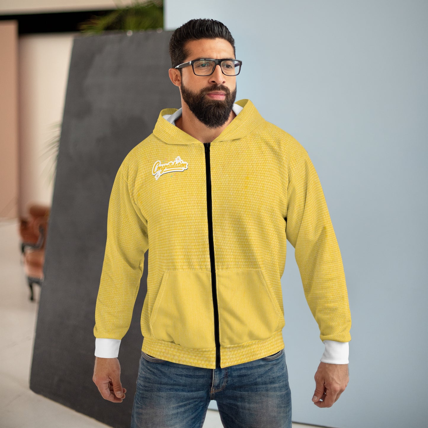 Bright Yellow Unisex Zip Hoodie - Cozy Everyday Wear, Spacious Pockets, Perfect for Casual Outings, Gifts, and Vacations