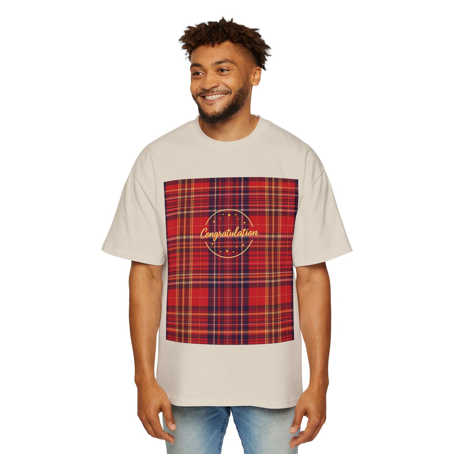 Congratulations Plaid Oversized Tee, Casual Wear, Gift for Men, Graduation Gift, Loungewear, Everyday Fashion