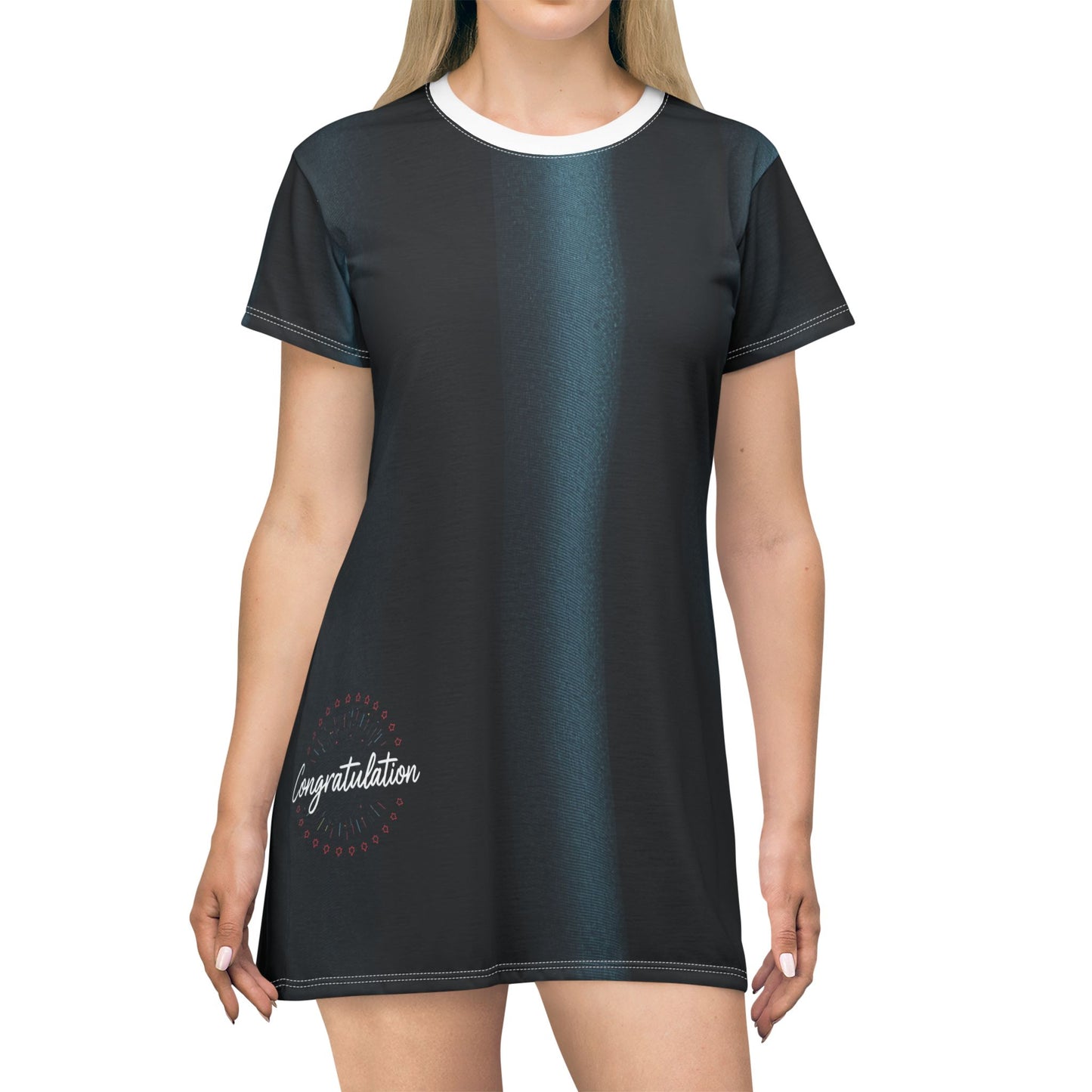 Chic Congratulations T-Shirt Dress | Casual Stylish Dress, AOP Dress, Gift for Her, Birthday Dress, Everyday Wear