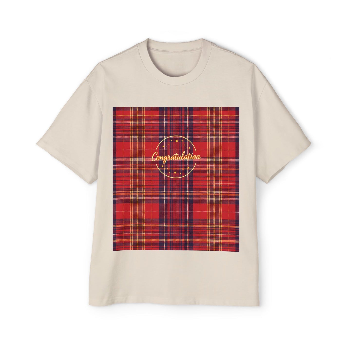 Congratulations Plaid Oversized Tee, Casual Wear, Gift for Men, Graduation Gift, Loungewear, Everyday Fashion