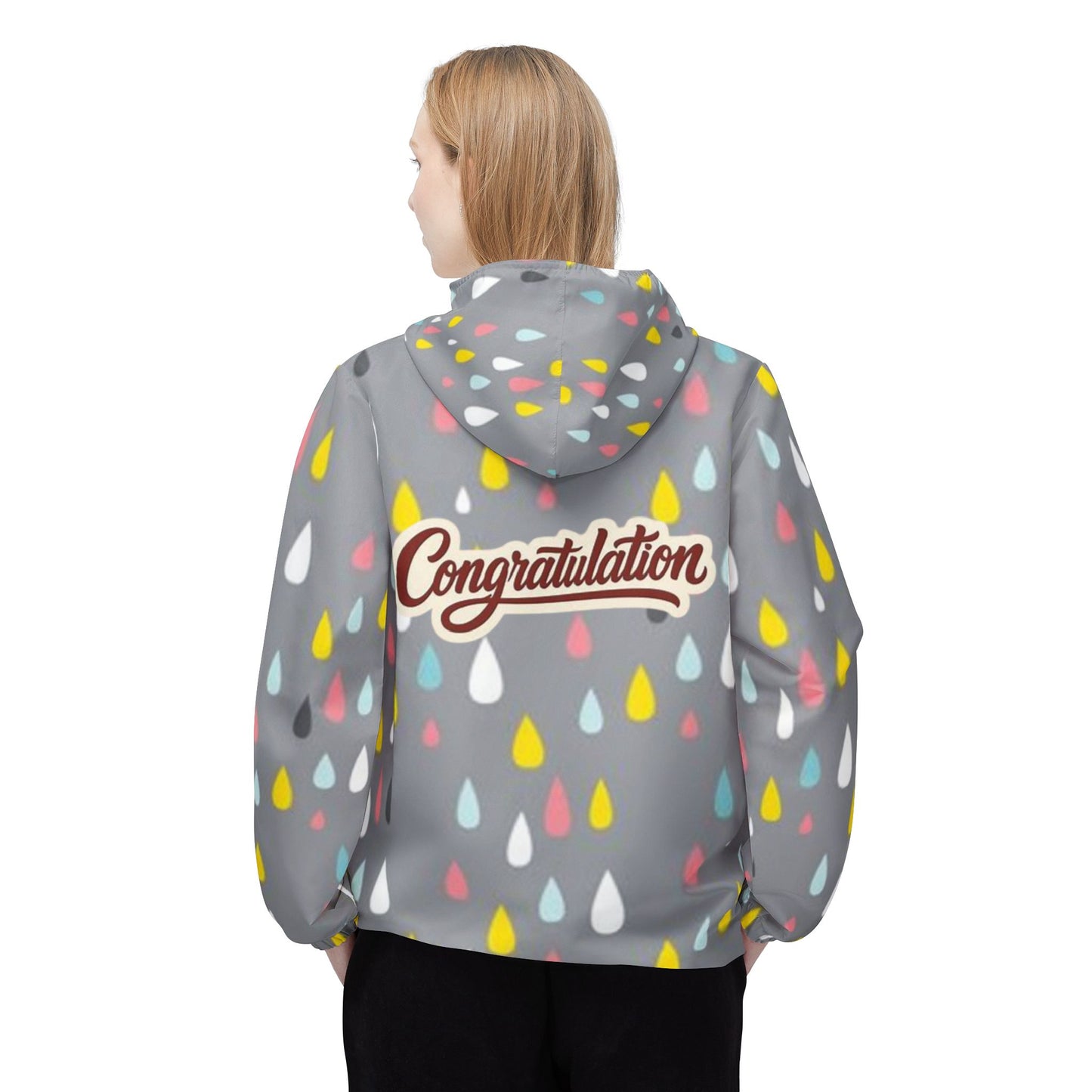 Colorful Rain Droplet Windbreaker Jacket - Perfect for Celebrations, Birthday Gift, Outdoor Fun, Everyday Wear, Stylish Rainy Day Opp