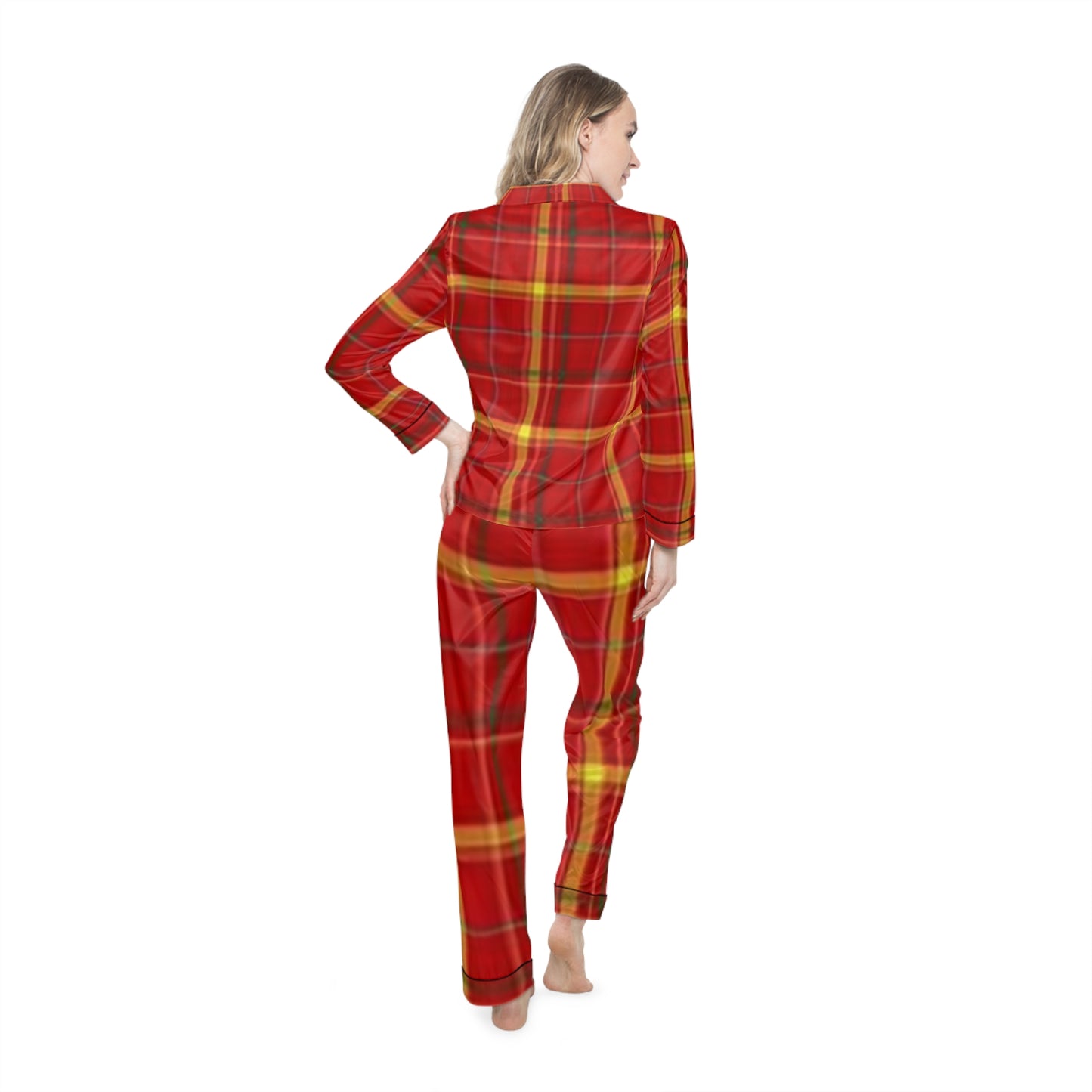 Cozy Holiday Women's Satin Pajamas, Festive PJs, Relaxing Loungewear, Plaid Sleep Set, Christmas Gift Idea