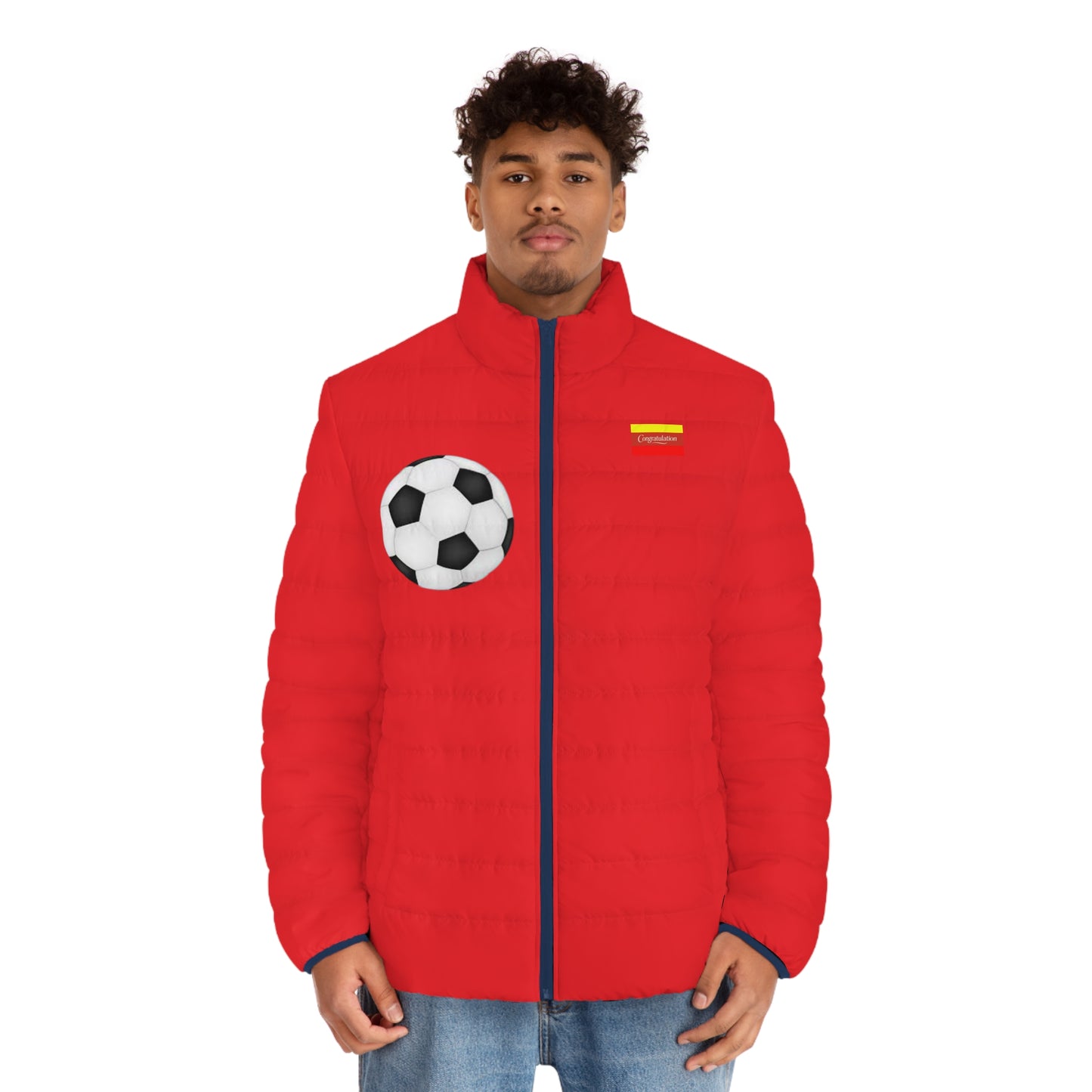 Sporty Men's Puffer Jacket with Soccer Design - Perfect for Game Day, Outdoor Activities, and Team Spirit