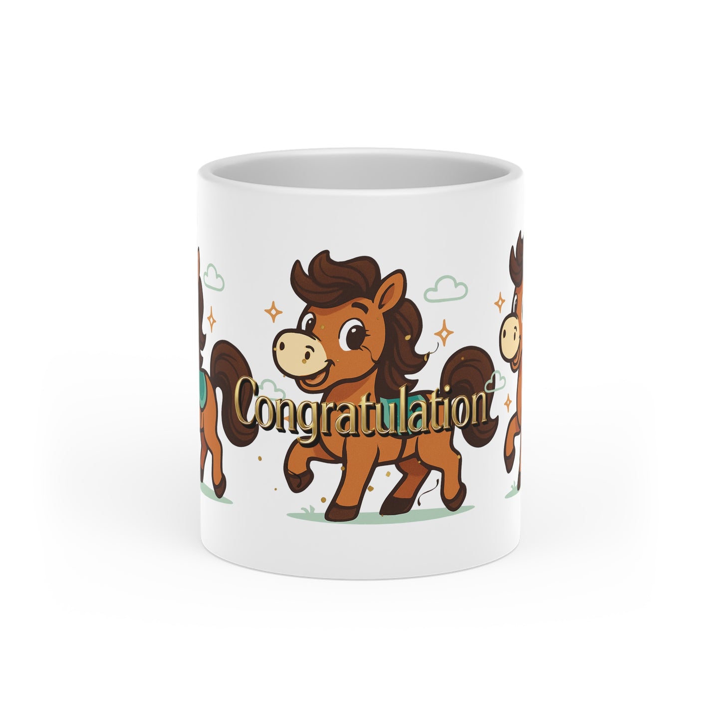 Heart-Shaped Mug with Cute Pony Design – Perfect for Celebrations, Gifts, Horse Lovers, Graduations, or Cozy Coffee Moments