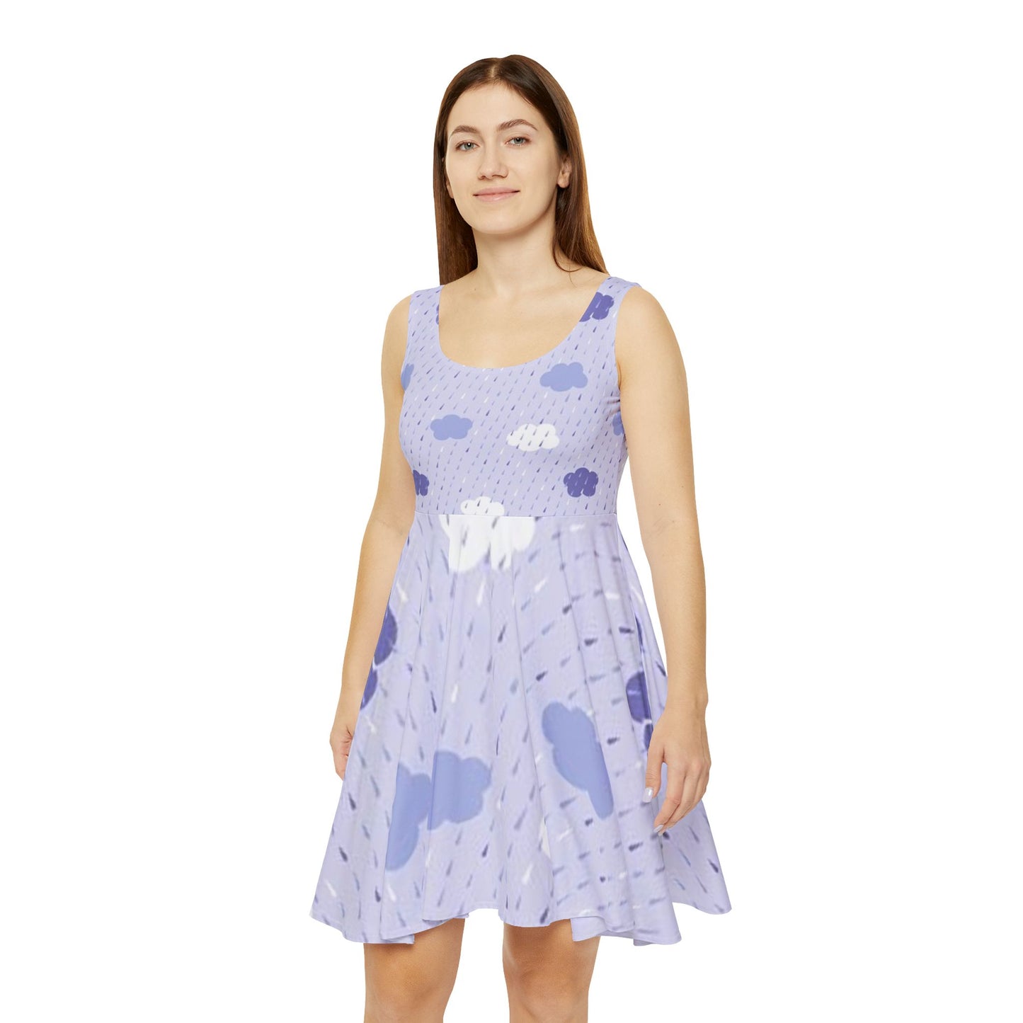 Whimsical Cloud Print Skater Dress, Summer Dress, Casual Dress, Playful Fashion, Perfect for Festivals, Birthday Parties, Spring Outfits