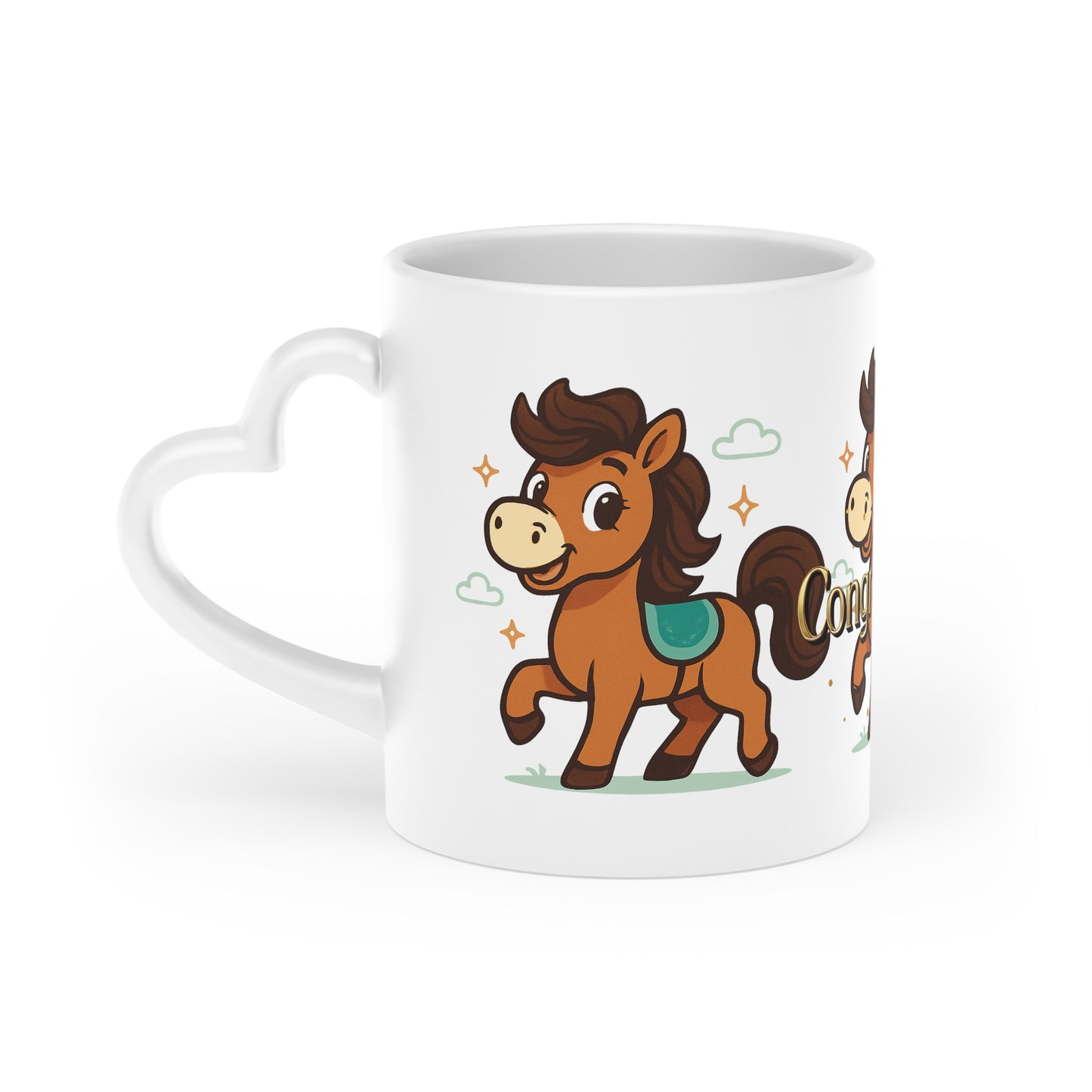 Heart-Shaped Mug with Cute Pony Design – Perfect for Celebrations, Gifts, Horse Lovers, Graduations, or Cozy Coffee Moments