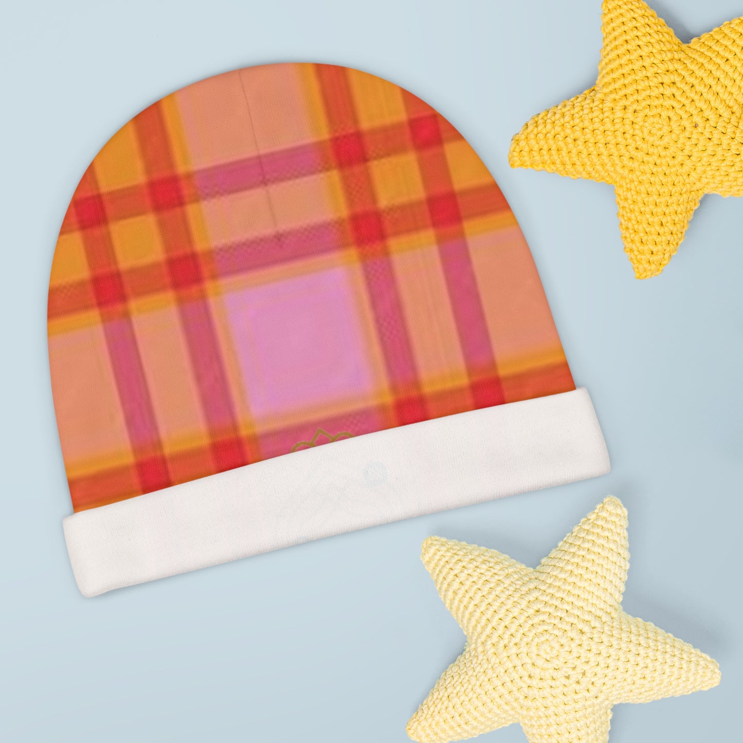 Congratulations Baby Beanie, Infant Hat, Baby Shower Gift, Newborn Accessories, Plaid Print Beanie, Cute Baby Apparel