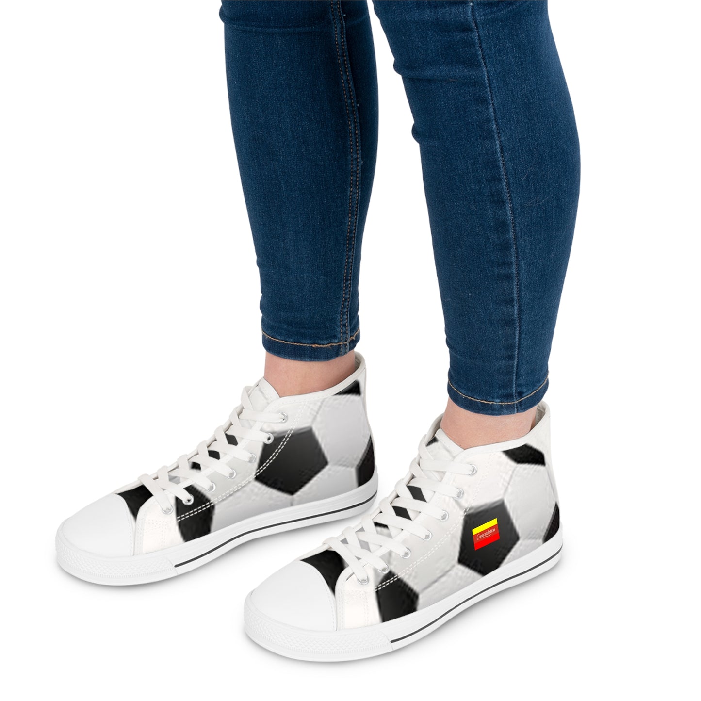 Women's Soccer-Themed High Top Sneakers | Sporty Style for Game Day, Athletic Events, Casual Wear, Gifts for Soccer Lovers, Trendy Footwear