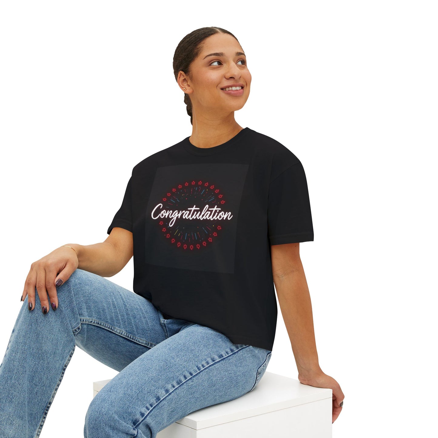 Celebratory Women's Boxy Tee, Graduation Gift, Birthday Gift, Fun Casual Top, Stylish Congratulations Shirt, Everyday Wear