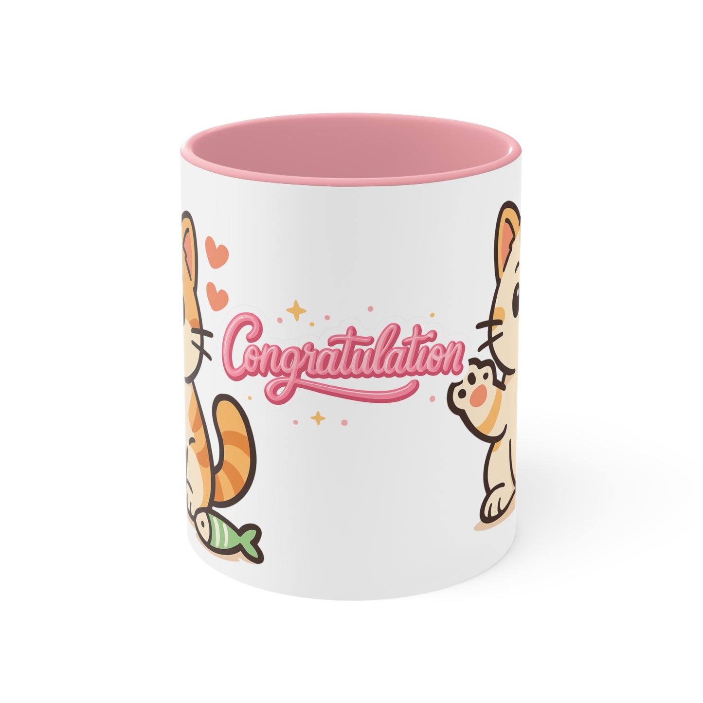 Celebratory Cat Accent Mug - Cute Congratulation Gift, Cat Lover Coffee Cup, Animal Art Mug, Joyful Drinkware, Cute Kitty Gift