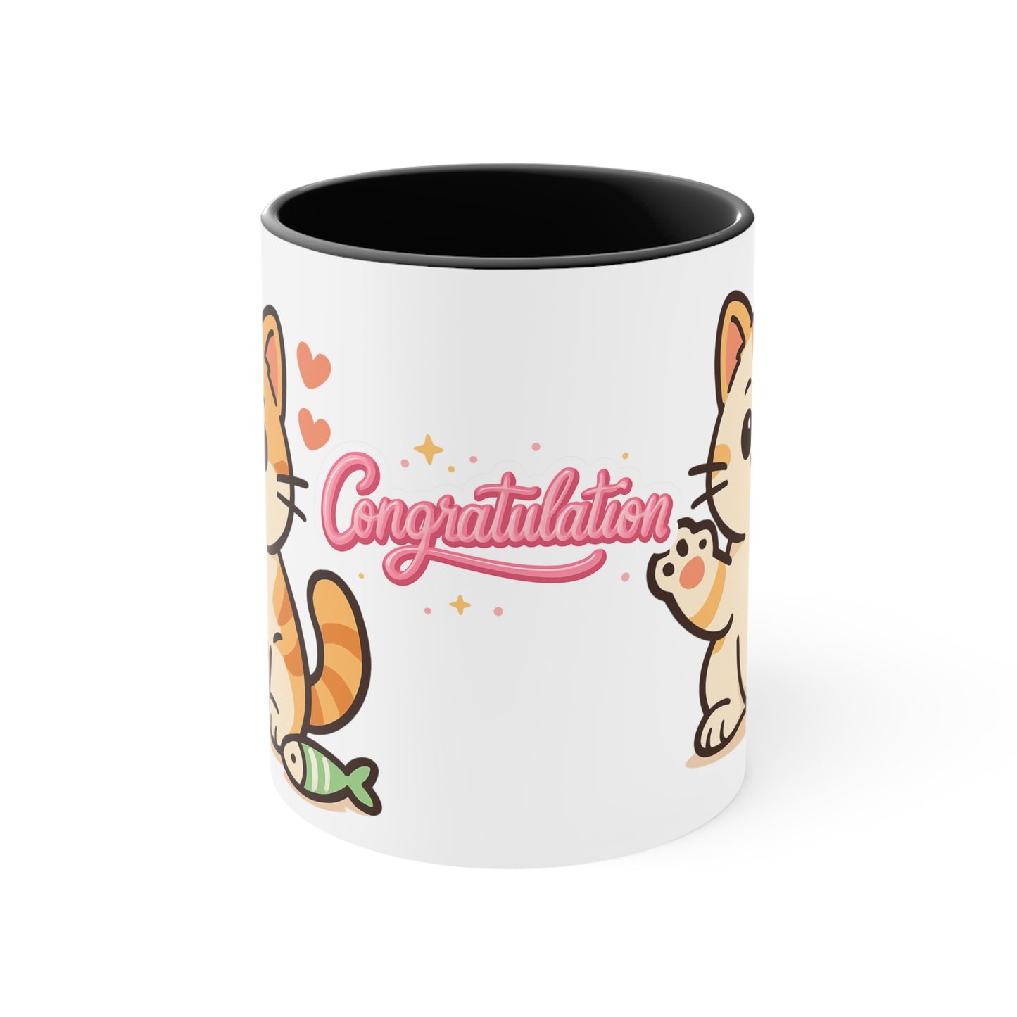Celebratory Cat Accent Mug - Cute Congratulation Gift, Cat Lover Coffee Cup, Animal Art Mug, Joyful Drinkware, Cute Kitty Gift