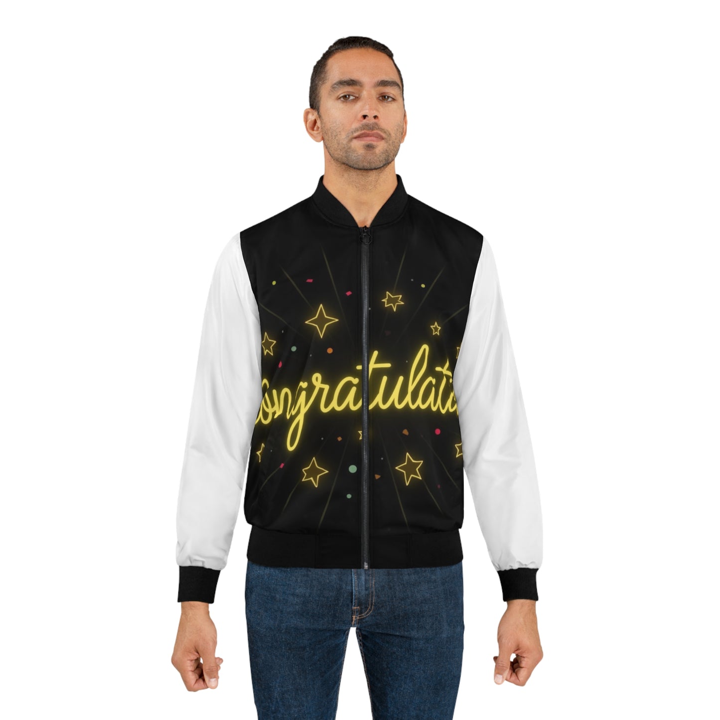 Congratulations Men's Bomber Jacket, Unique Gift, Celebration Jacket, Trendy Outerwear, Stylish Apparel
