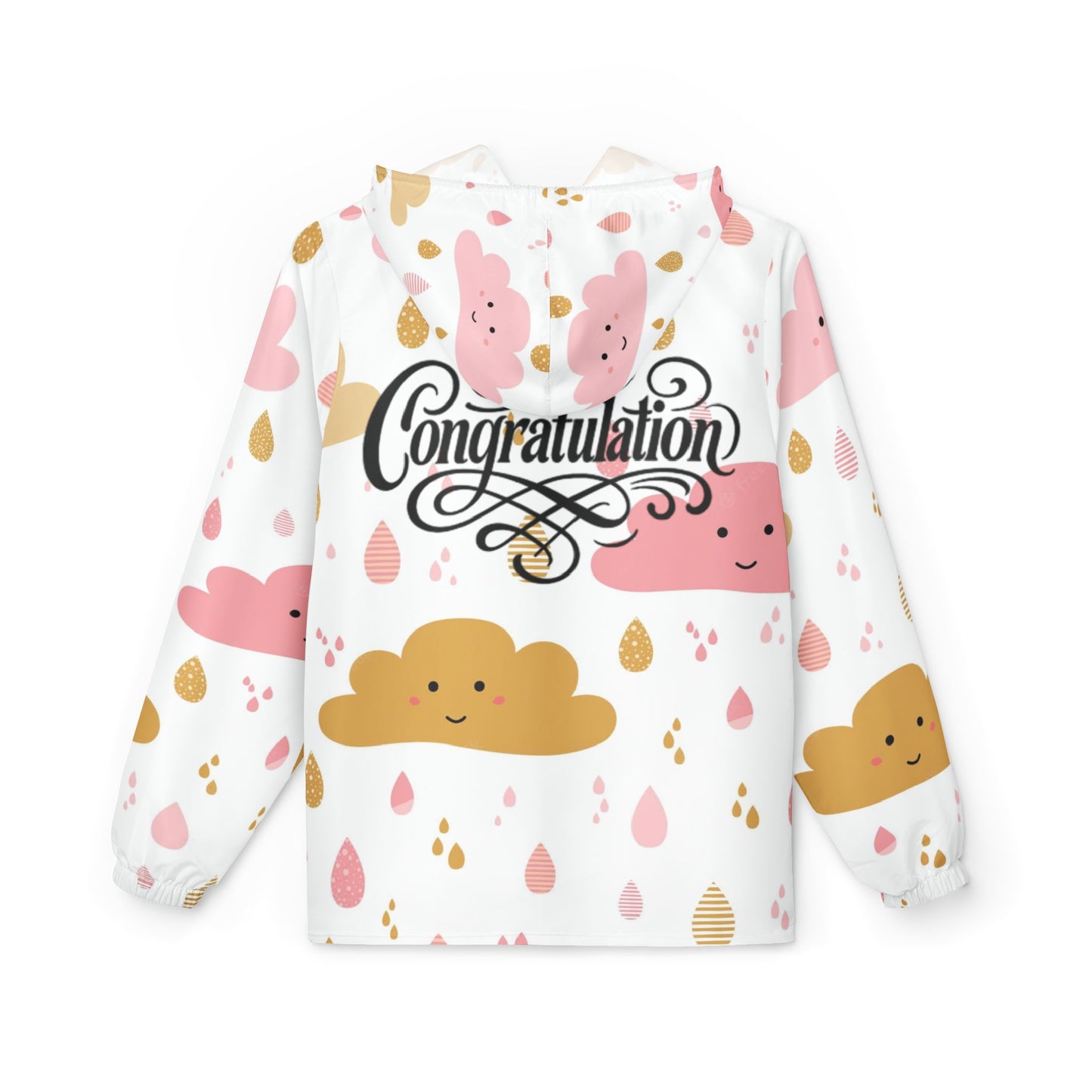Cheerful Cloud Print Windbreaker Jacket | Fun Rainy Day Jacket, Casual Outdoor Wear, Gift for Her, Congratulations Gift, Cute Rainwear