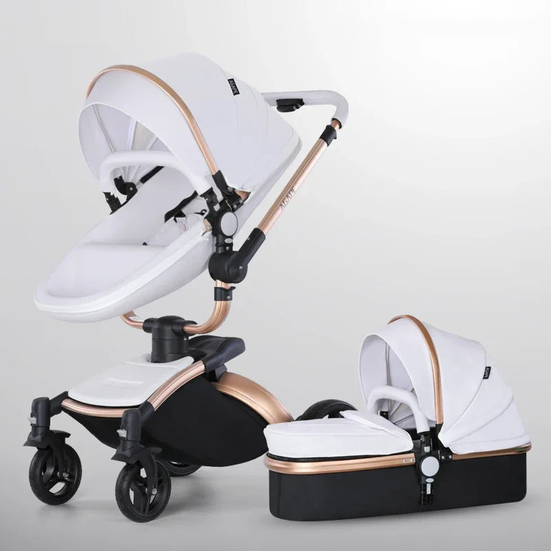 Baby Stroller 3 in 1 Luxury Pram for Newborn Carriage PU Leather High Landscape Trolley Car 360 Rotating Baby Pushchair Shell