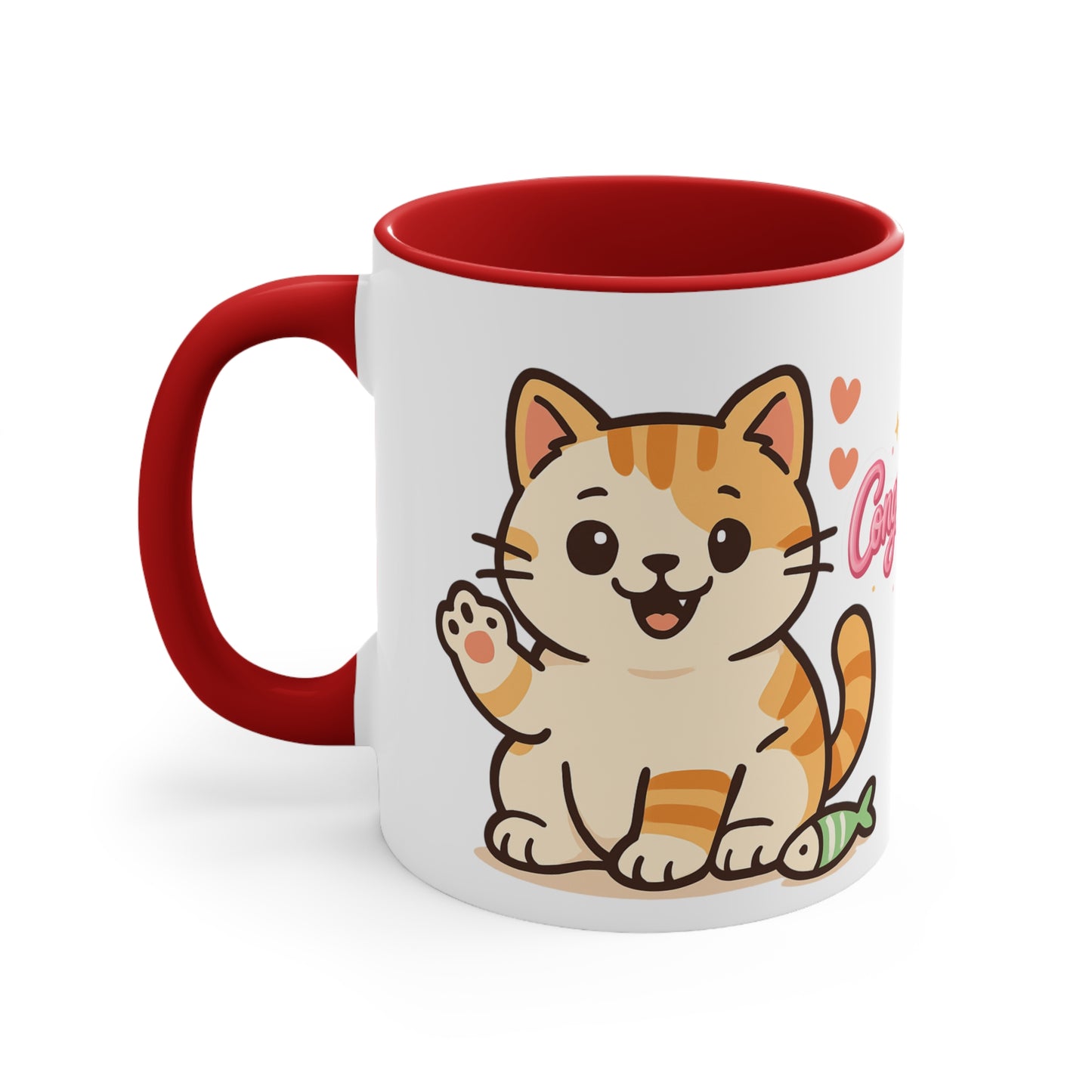 Celebratory Cat Accent Mug - Cute Congratulation Gift, Cat Lover Coffee Cup, Animal Art Mug, Joyful Drinkware, Cute Kitty Gift