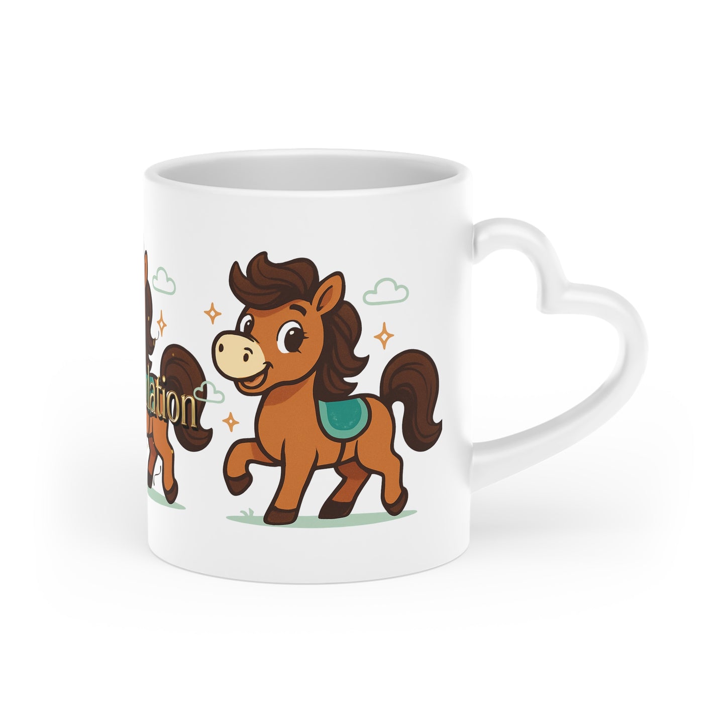 Heart-Shaped Mug with Cute Pony Design – Perfect for Celebrations, Gifts, Horse Lovers, Graduations, or Cozy Coffee Moments