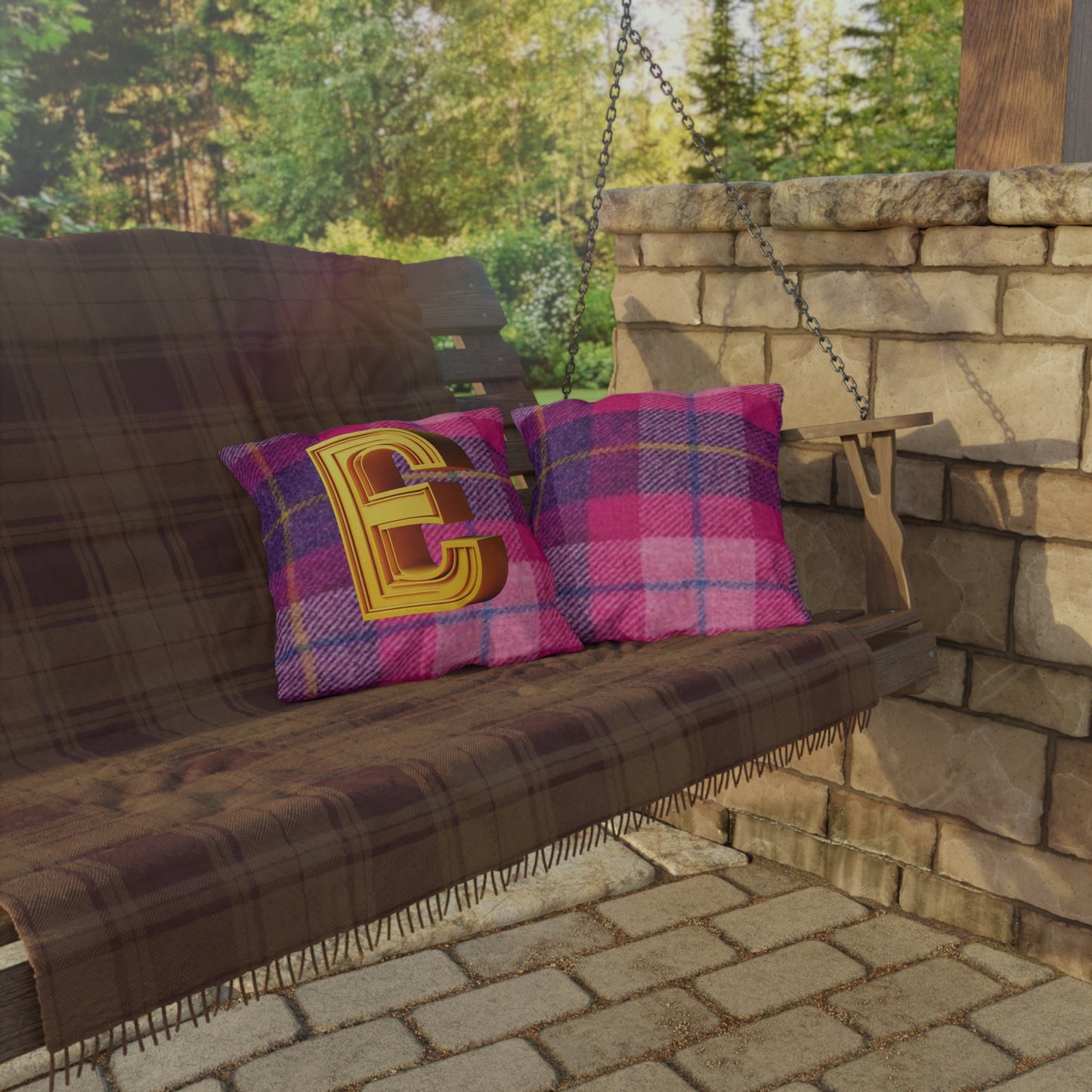 Cozy Plaid Outdoor Pillows, Personalized Garden Pillows, Decorative Couch Cushions, Outdoor Decor, Pink Checkered Throw Pillows