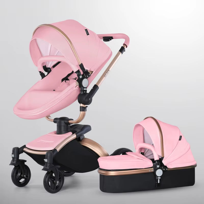 Baby Stroller 3 in 1 Luxury Pram for Newborn Carriage PU Leather High Landscape Trolley Car 360 Rotating Baby Pushchair Shell