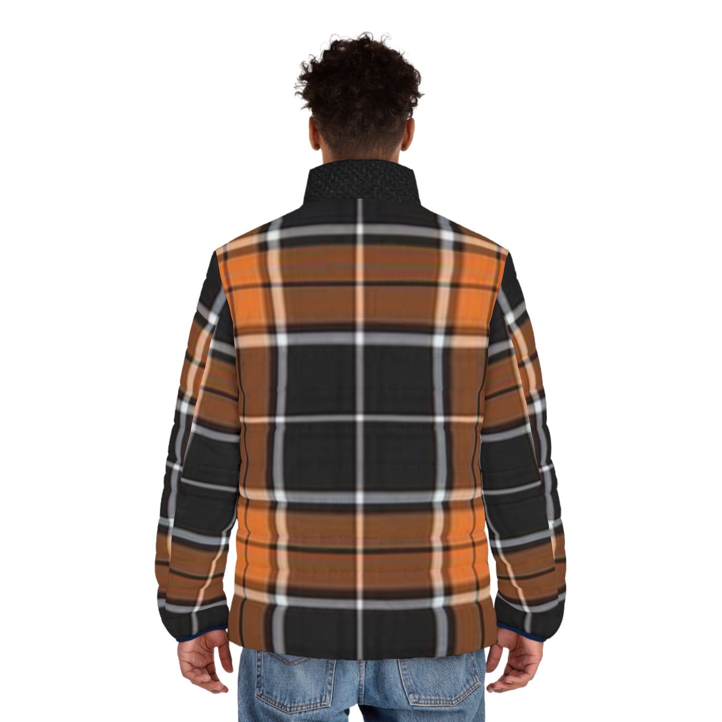 Autumn Plaid Men's Puffer Jacket | Cozy Layering Piece for Fall, Outdoor Adventures, Casual Wear, and Gifting